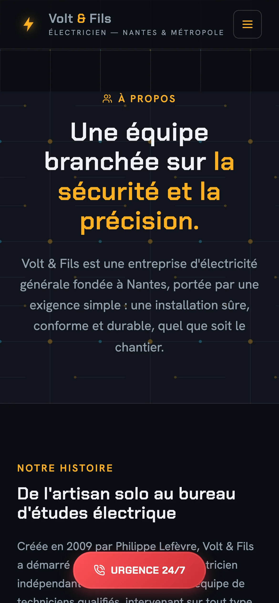 Capture d'écran réelle de la page À propos en mobile