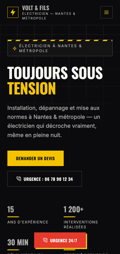Capture d'écran réelle de la page d'accueil en mobile