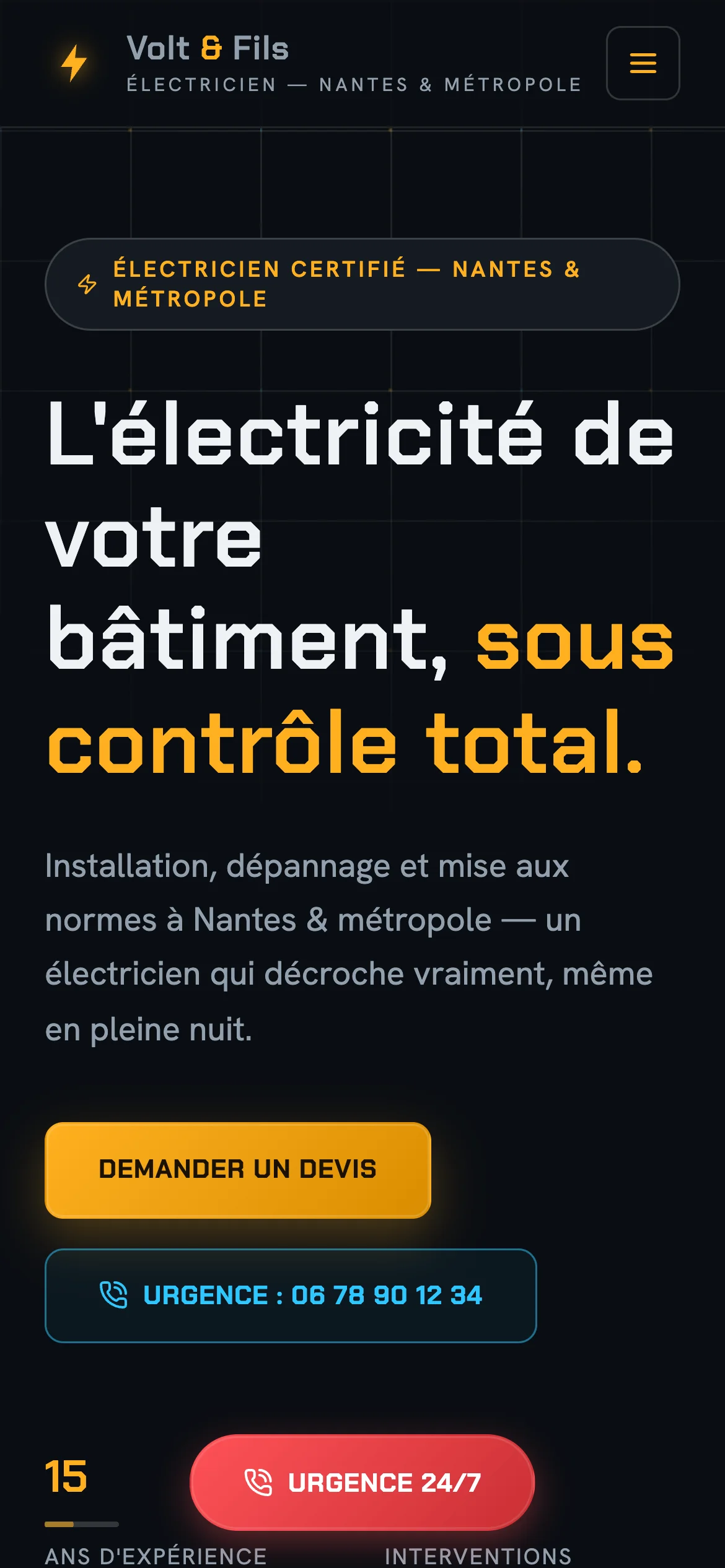Capture d'écran réelle de la page d'accueil en mobile