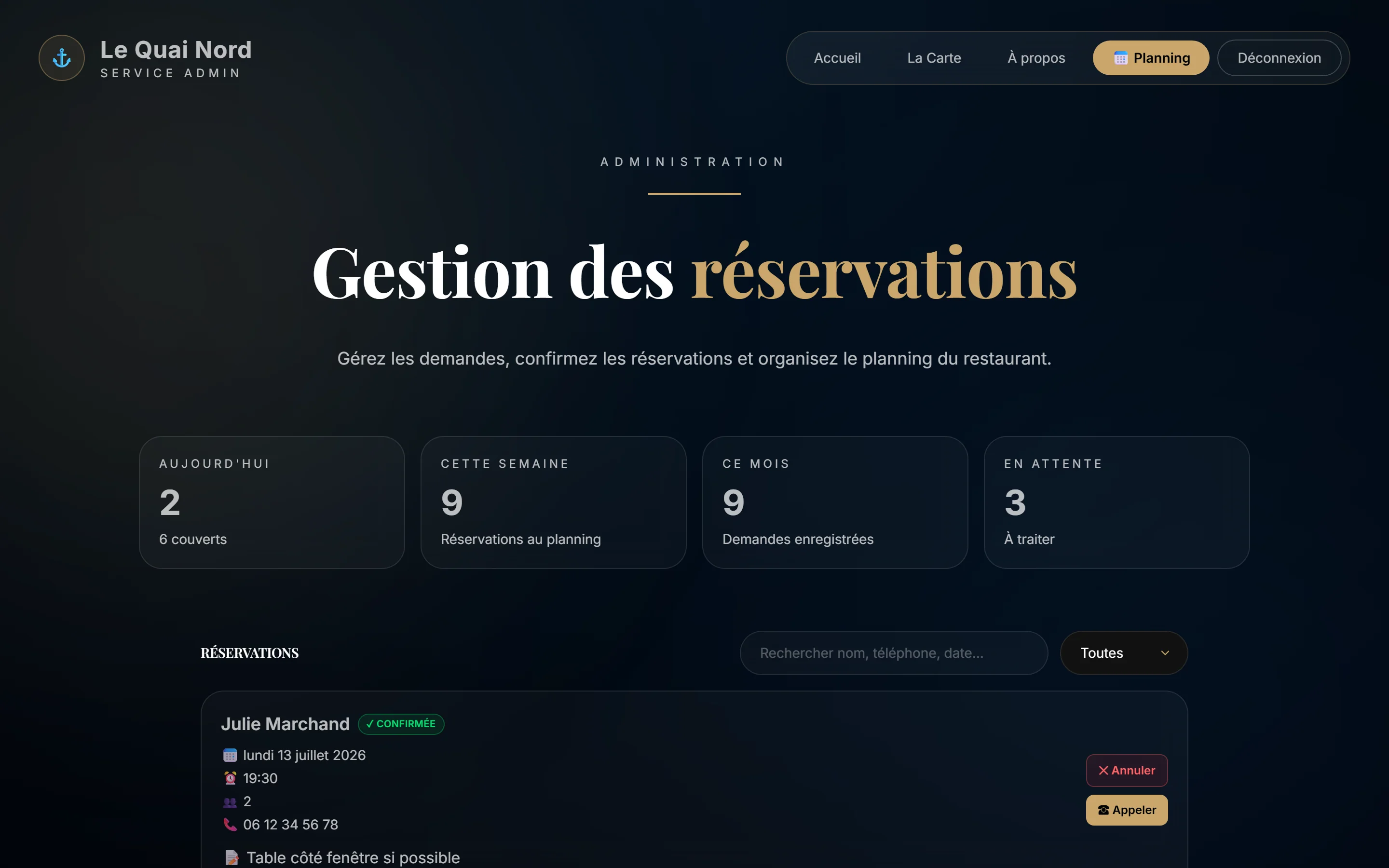Capture d'écran réelle de la liste avant le traitement d'une demande