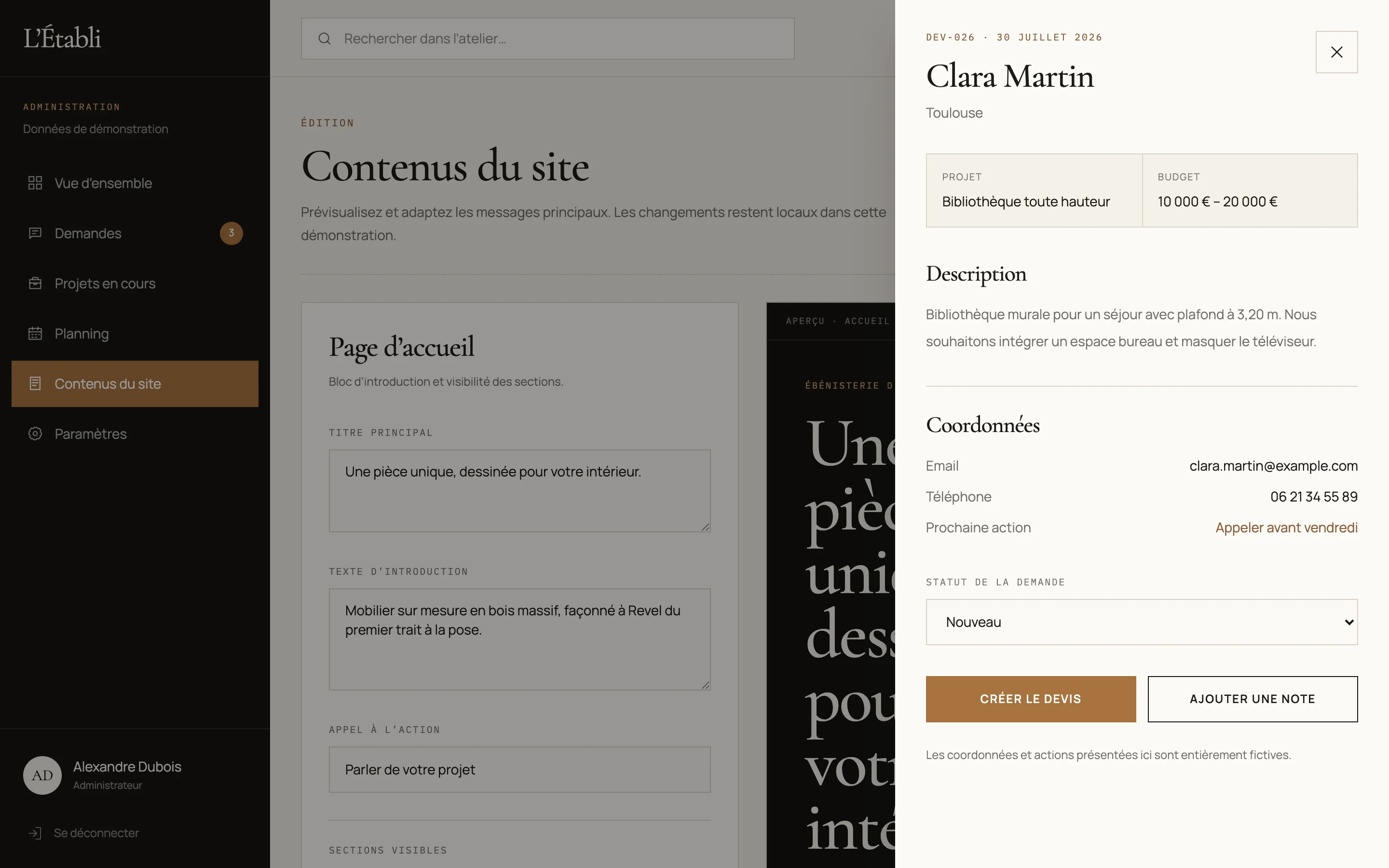 Capture d'écran réelle — Modifier les textes avec un aperçu en direct