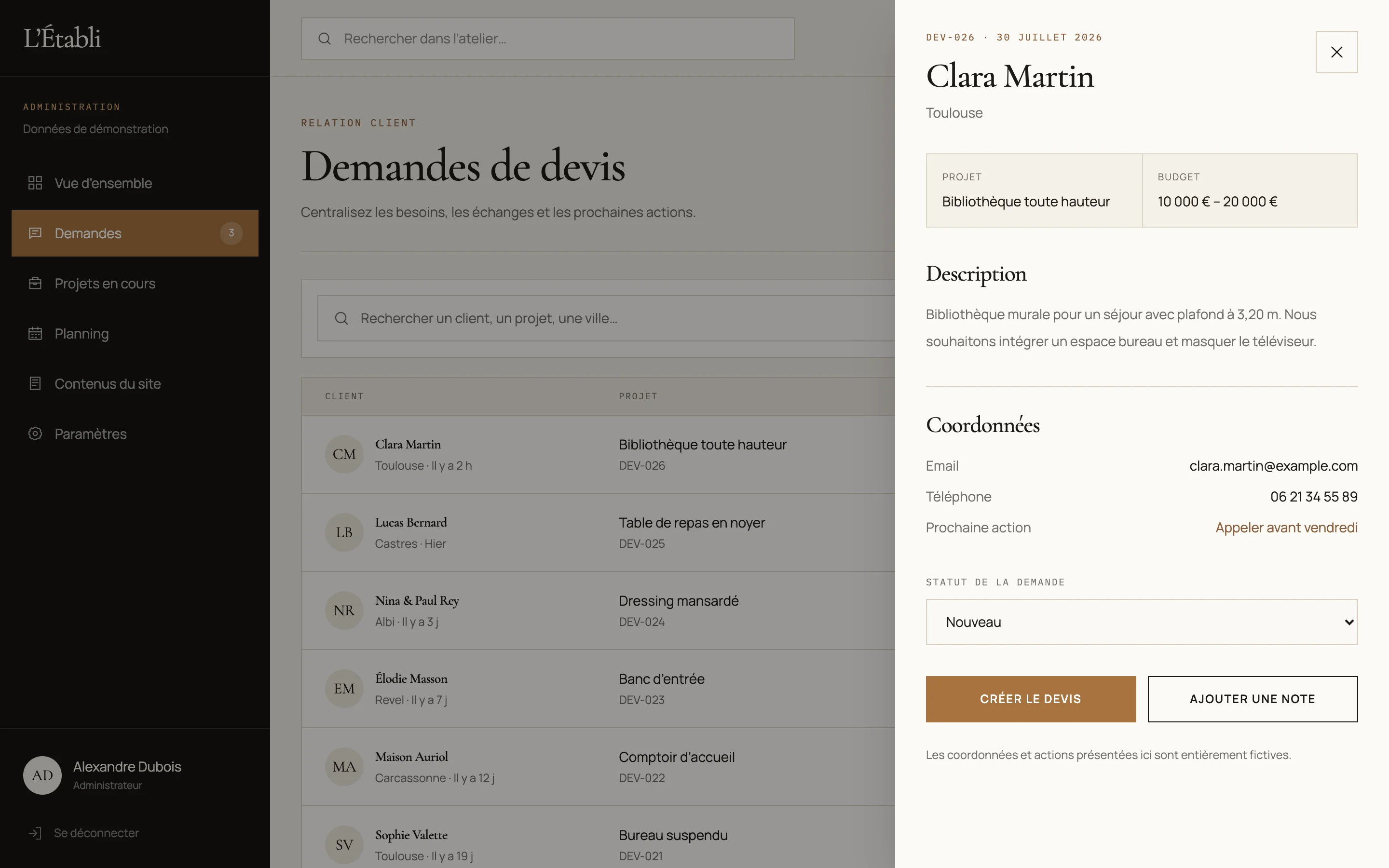 Capture d'écran réelle — Tout le contexte d'un projet dans un panneau