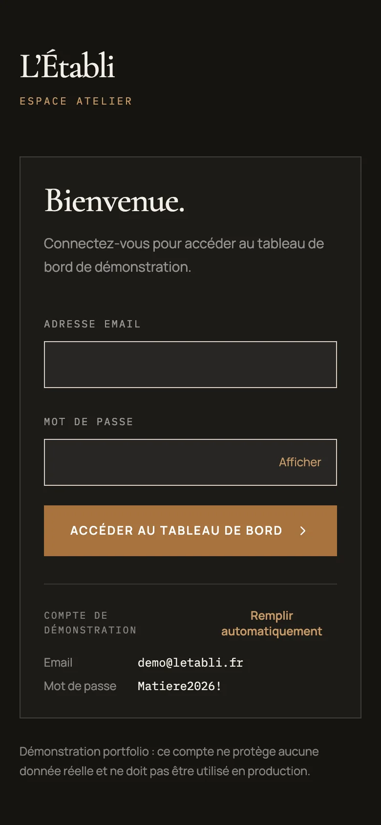 Capture d'écran réelle de l'écran de connexion en mobile