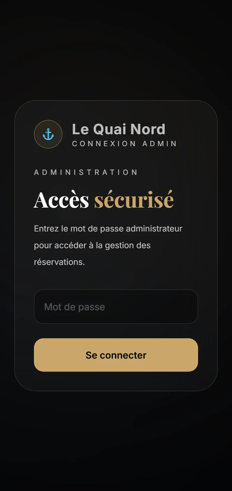 Capture d'écran réelle de la page de connexion admin en mobile