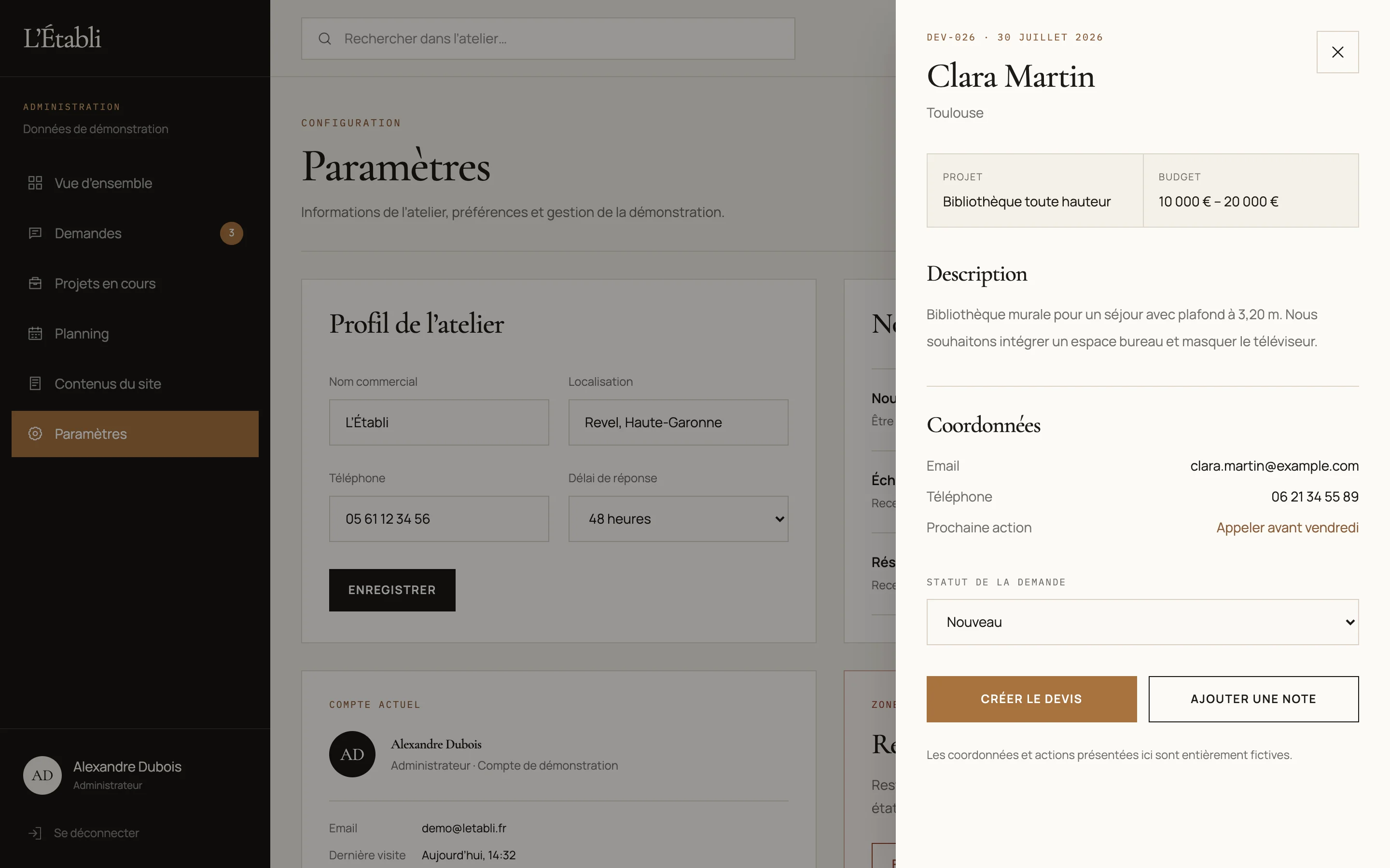 Capture d'écran réelle — Profil, notifications et remise à zéro