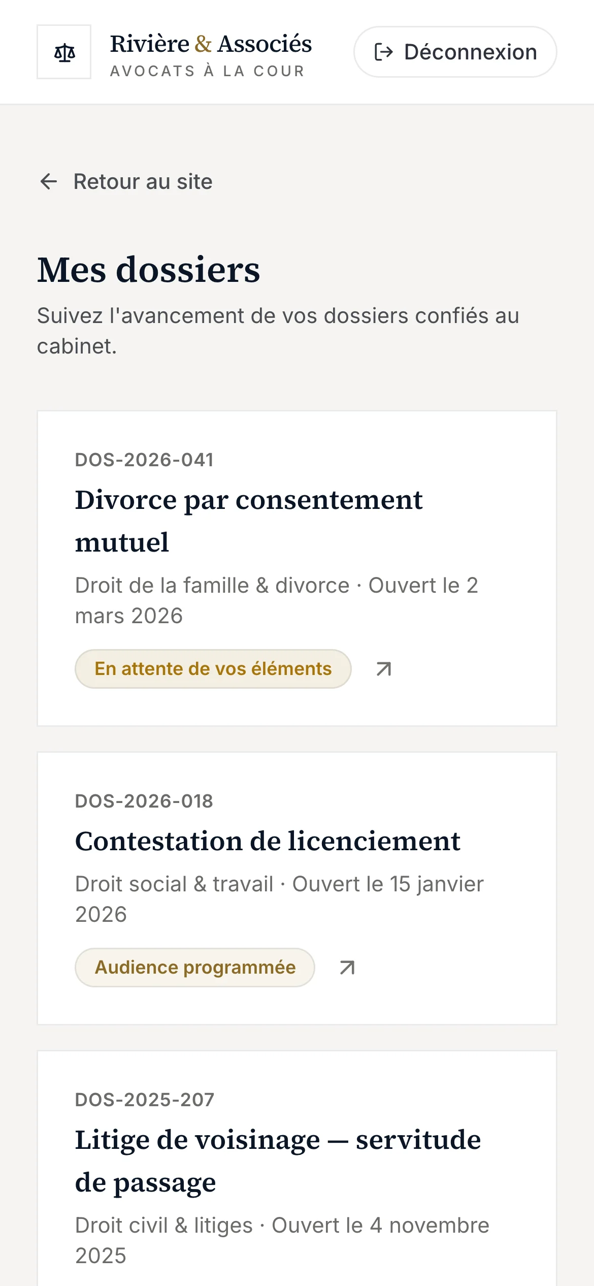Capture d'écran réelle de l'espace client en mobile