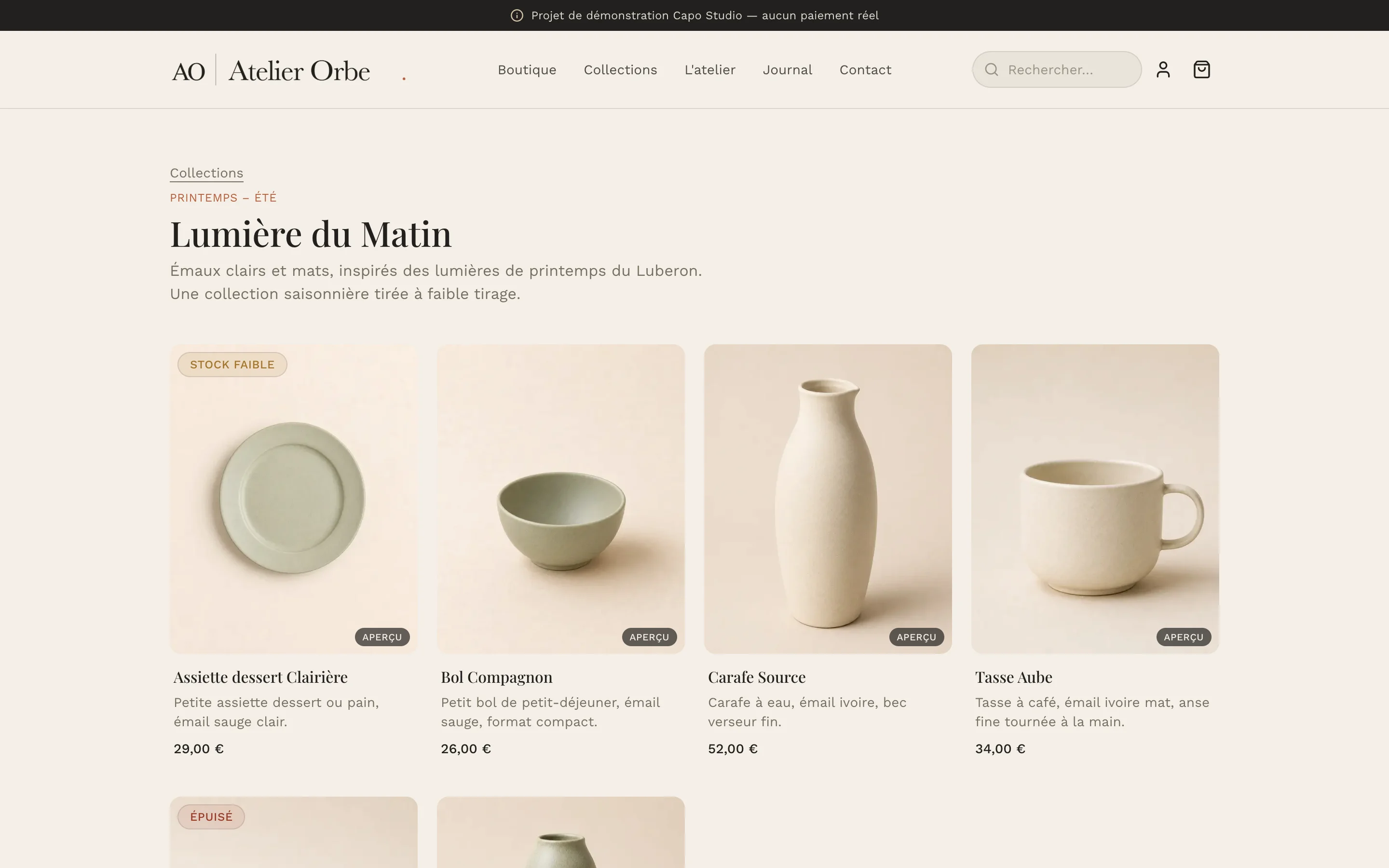 Capture d'écran de la page Une collection permanente, deux saisonnières, les pièces rares