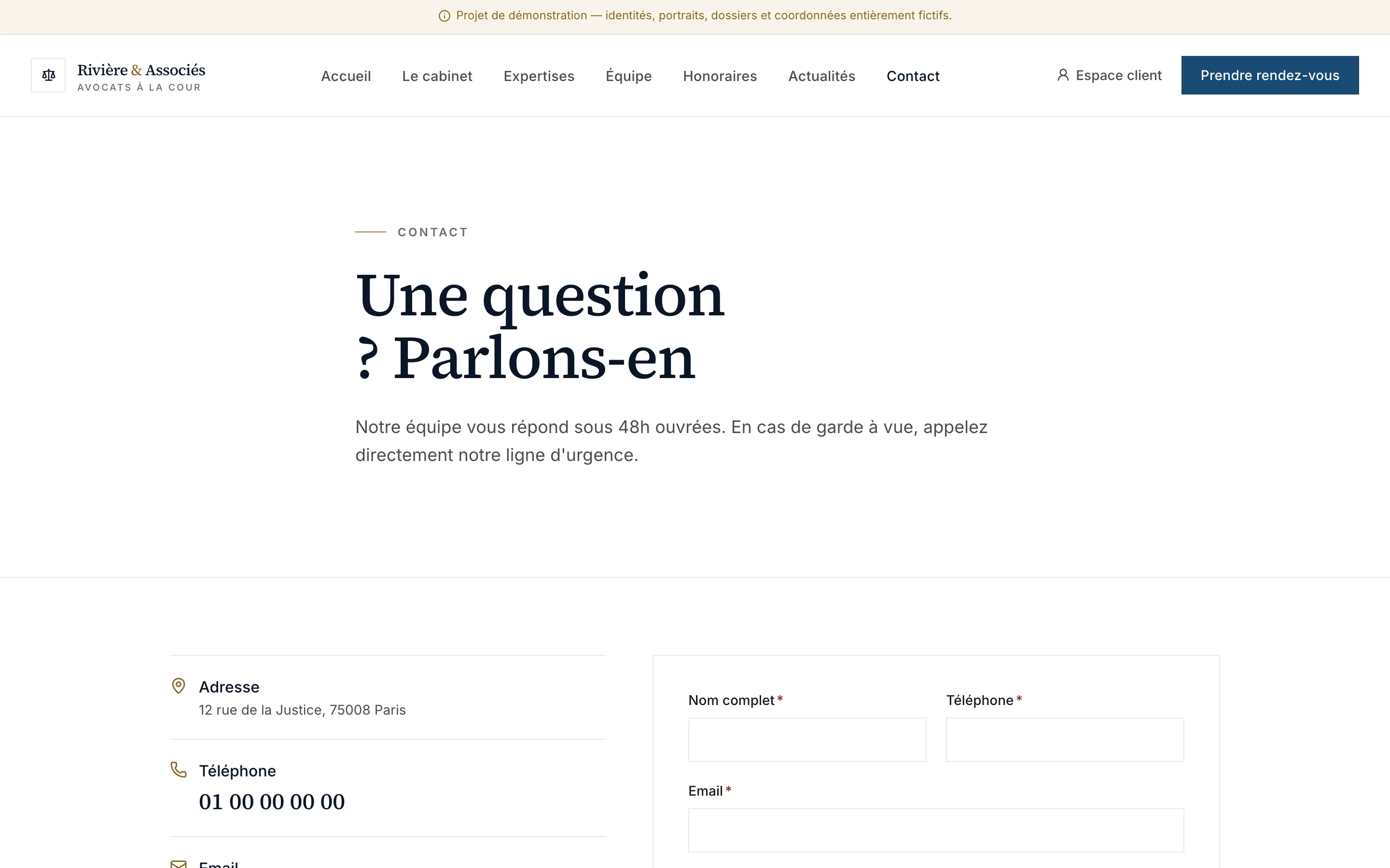 Capture d'écran de la page Un formulaire de contact et un rappel simplifié