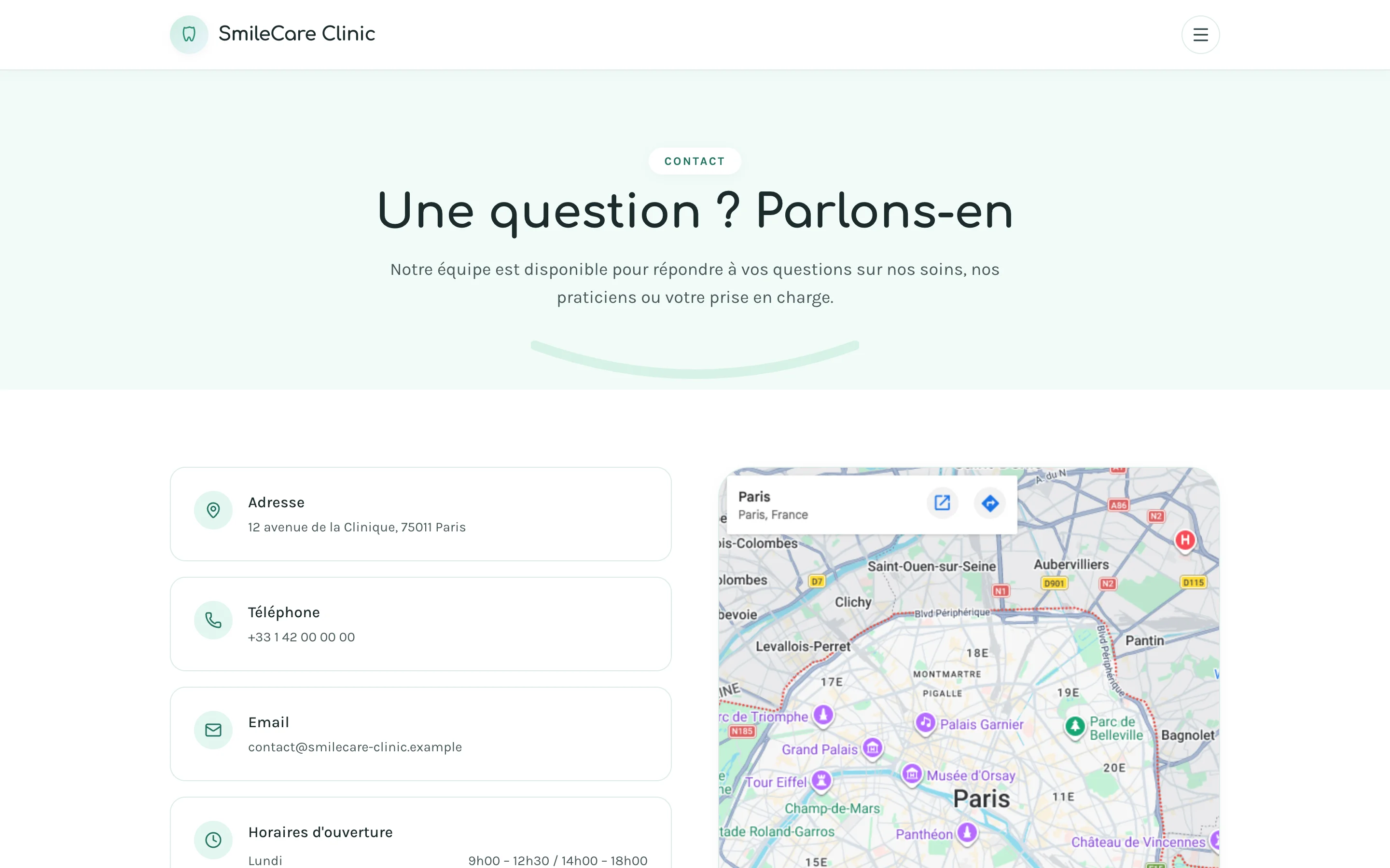 Capture d'écran de la page Toutes les informations pratiques réunies