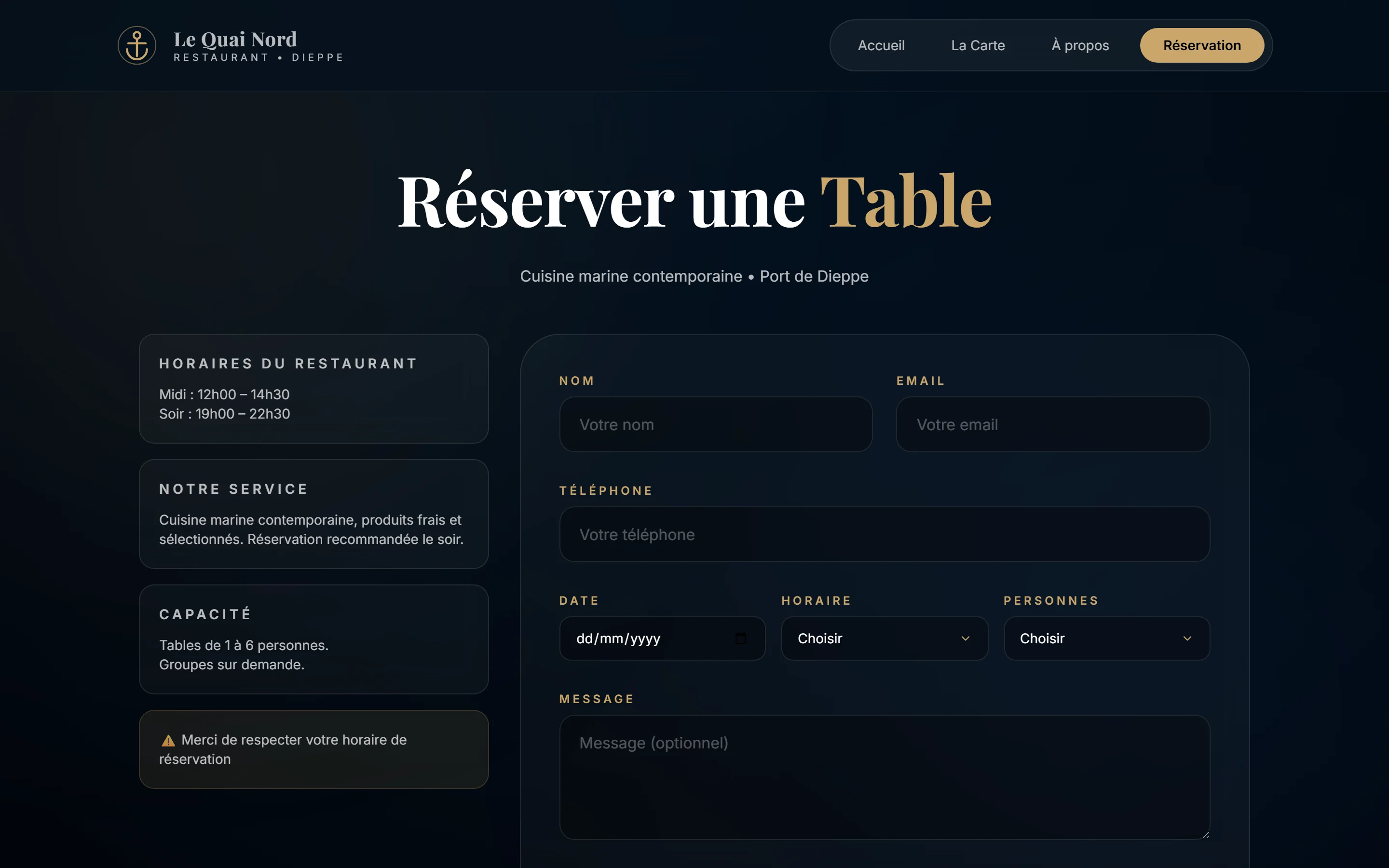 Capture d'écran de la page Réserver en quelques secondes