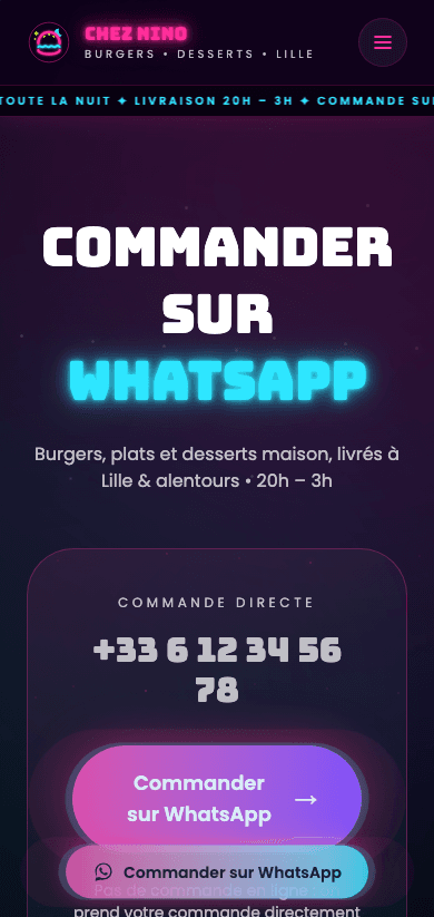 Capture d'écran réelle de la page de commande en mobile