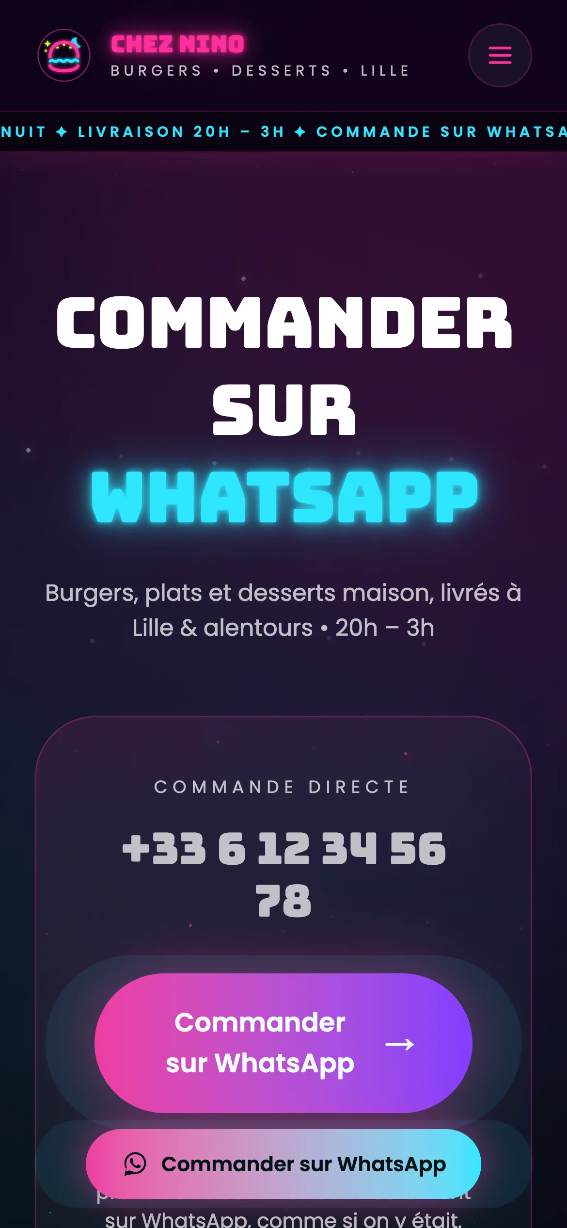Capture d'écran réelle de la page de commande en mobile