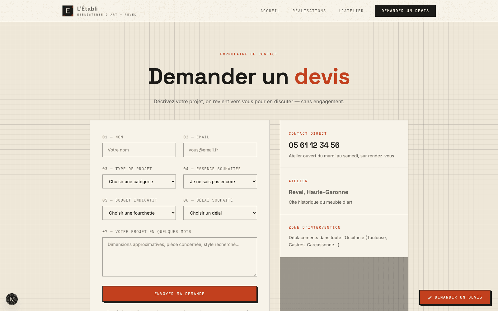 Capture d'écran de la page Un formulaire pensé comme une fiche technique