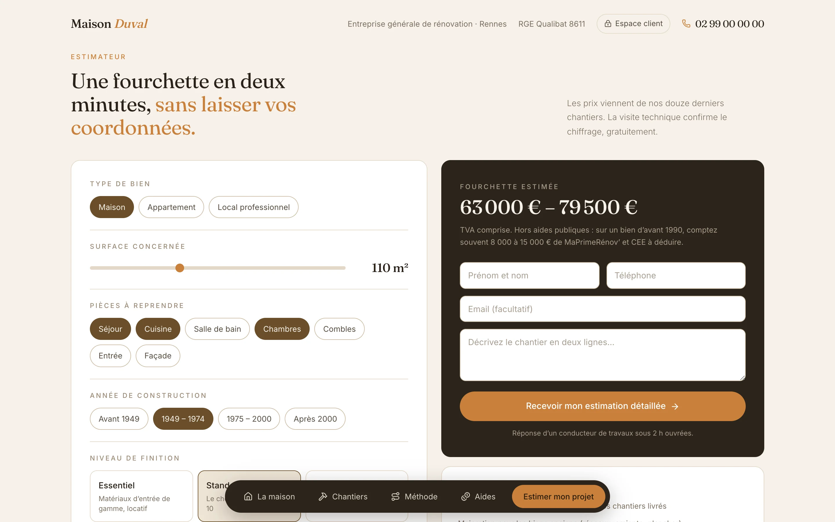 Capture d'écran de la page Une fourchette en deux minutes, sans laisser ses coordonnées