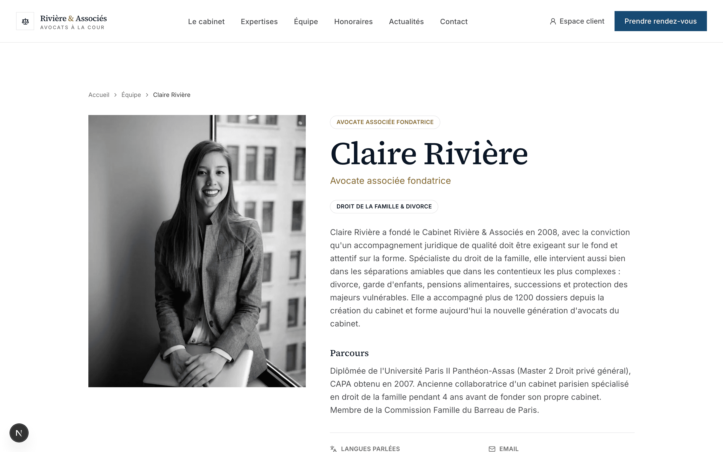 Capture d'écran de la page Des avocats identifiables, pas une équipe anonyme