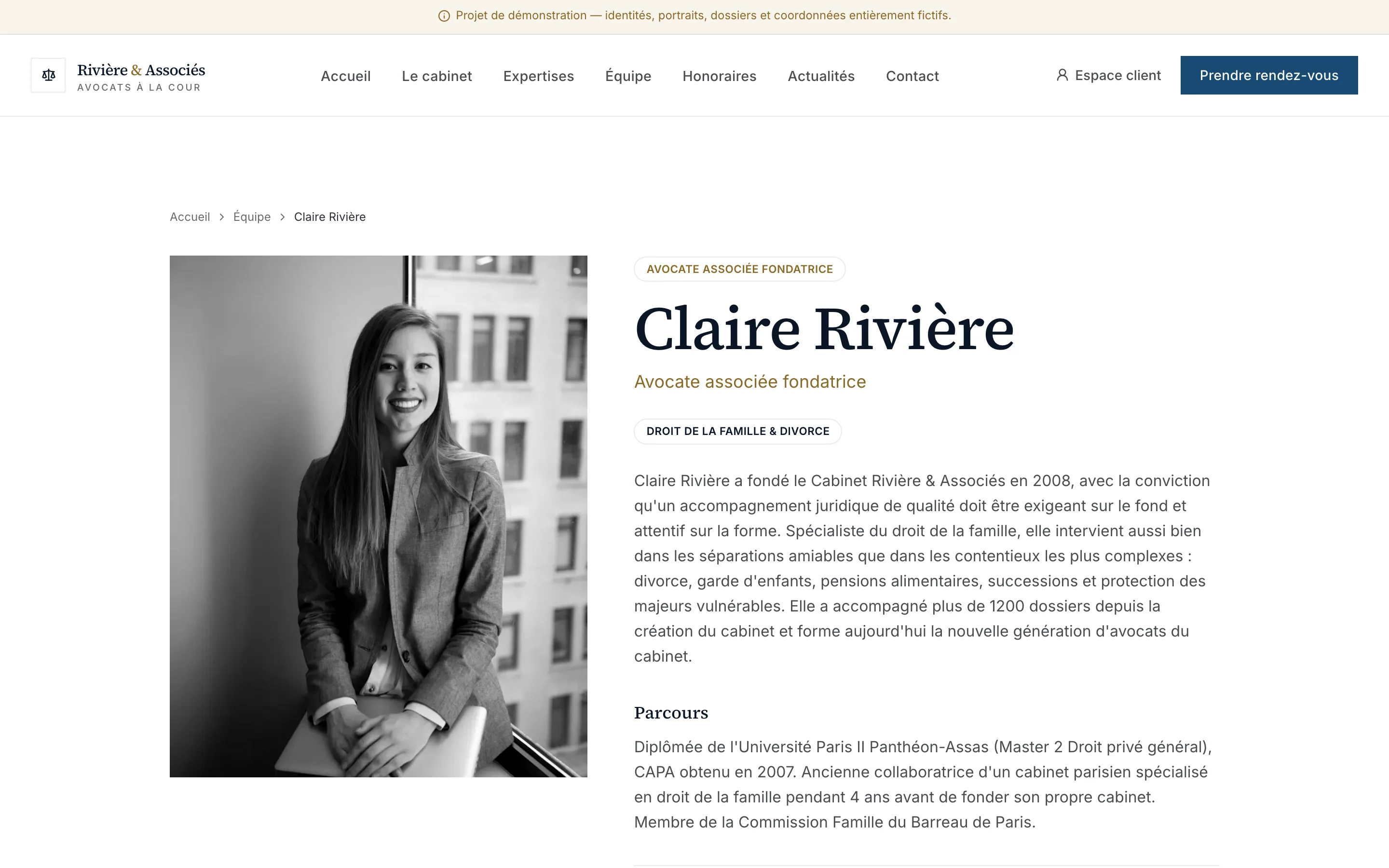 Capture d'écran de la page Des avocats identifiables, pas une équipe anonyme
