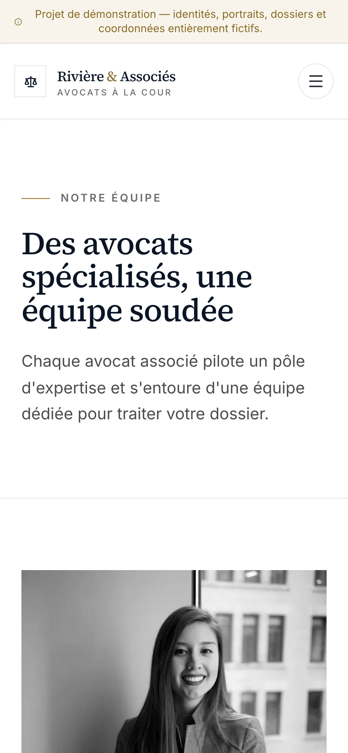 Capture d'écran réelle de la page de l'équipe en mobile
