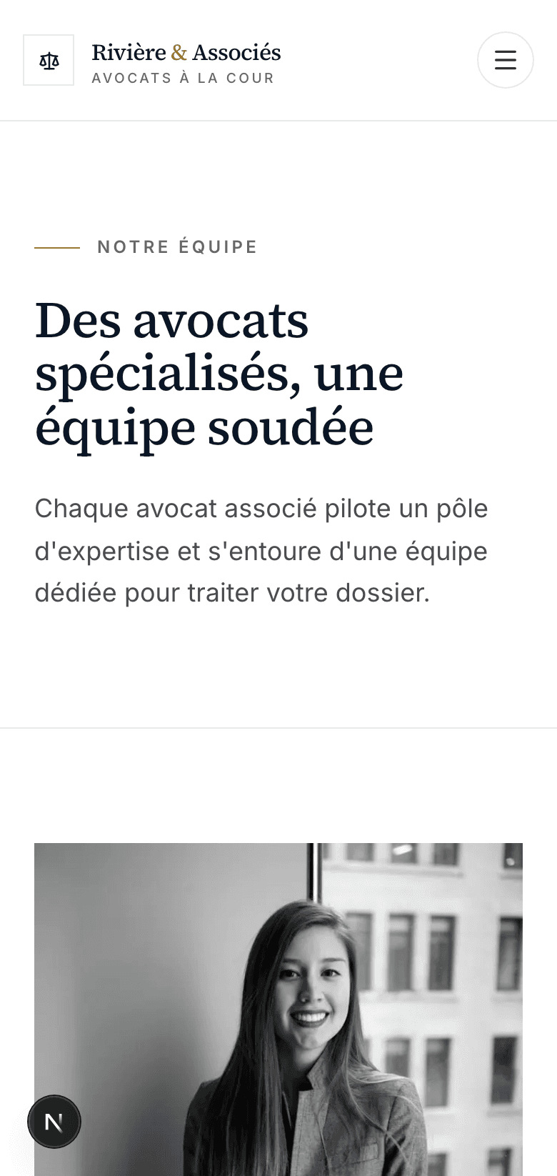Capture d'écran réelle de la page de l'équipe en mobile