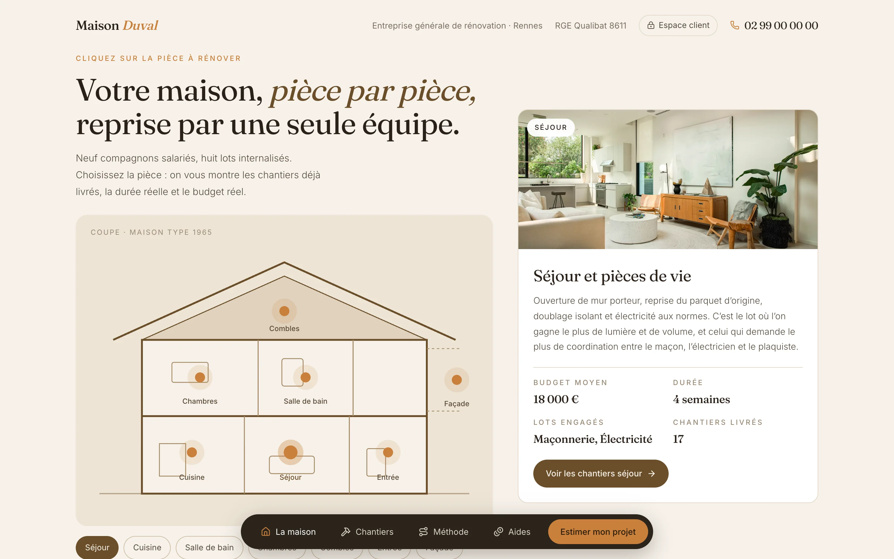 Capture d'écran de la page On clique sur la pièce à rénover, pas dans un menu