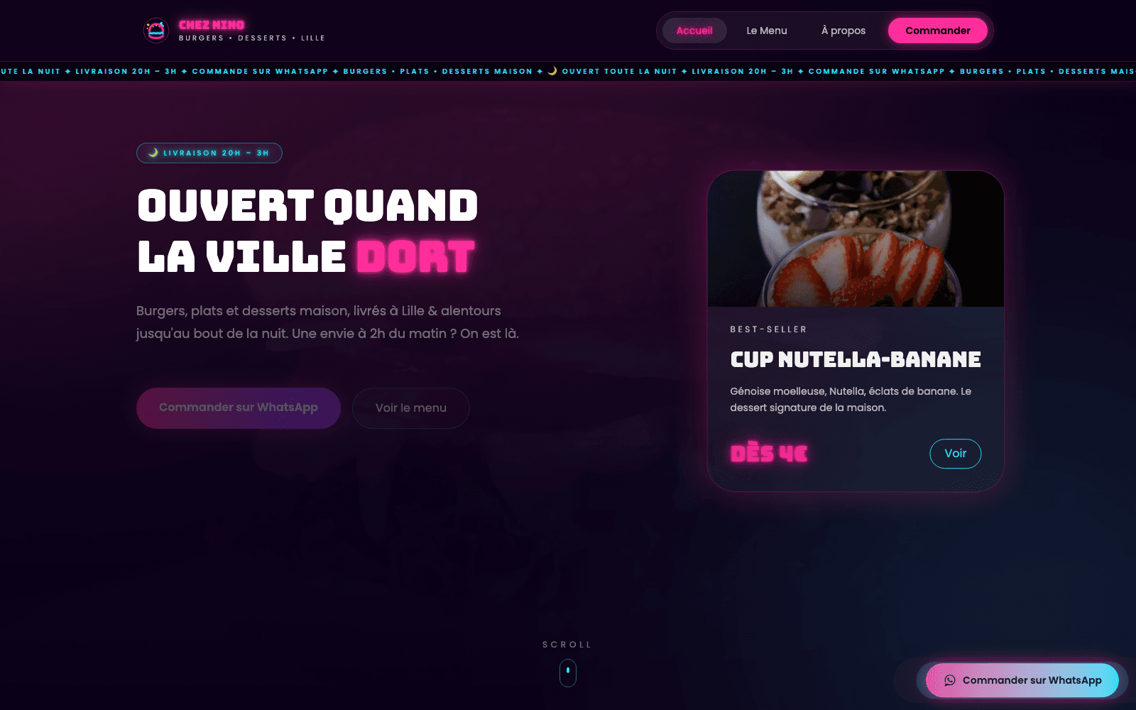 Capture d'écran réelle de la page d'accueil de Chez Nino