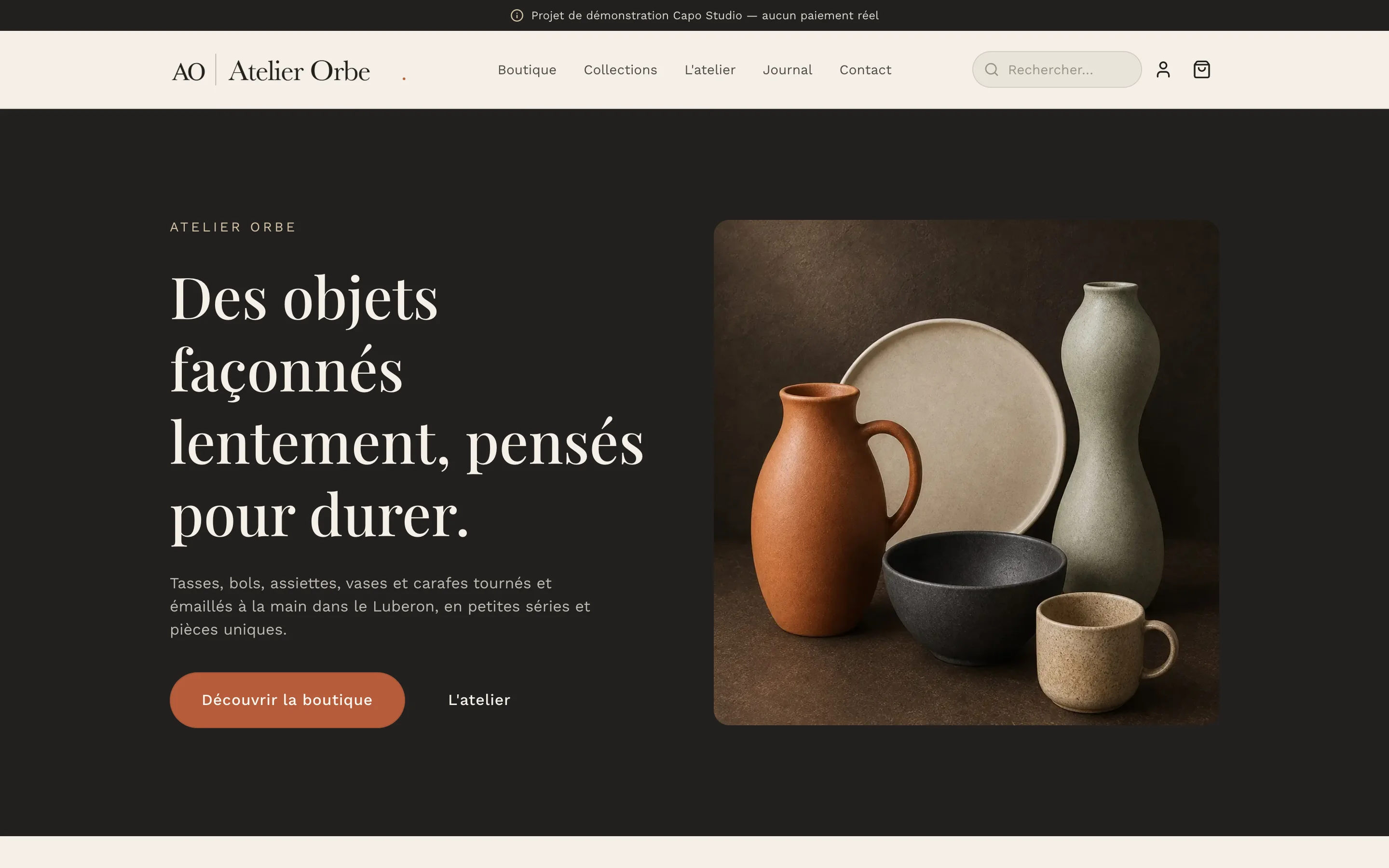 Boutique en ligne Atelier Orbe, une réalisation Capo Studio