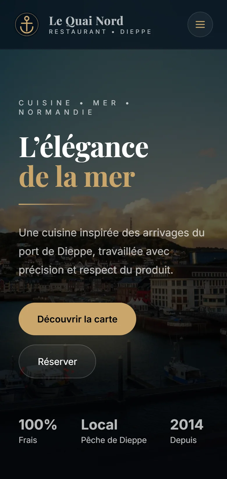 Capture d'écran de la page d'accueil en mobile