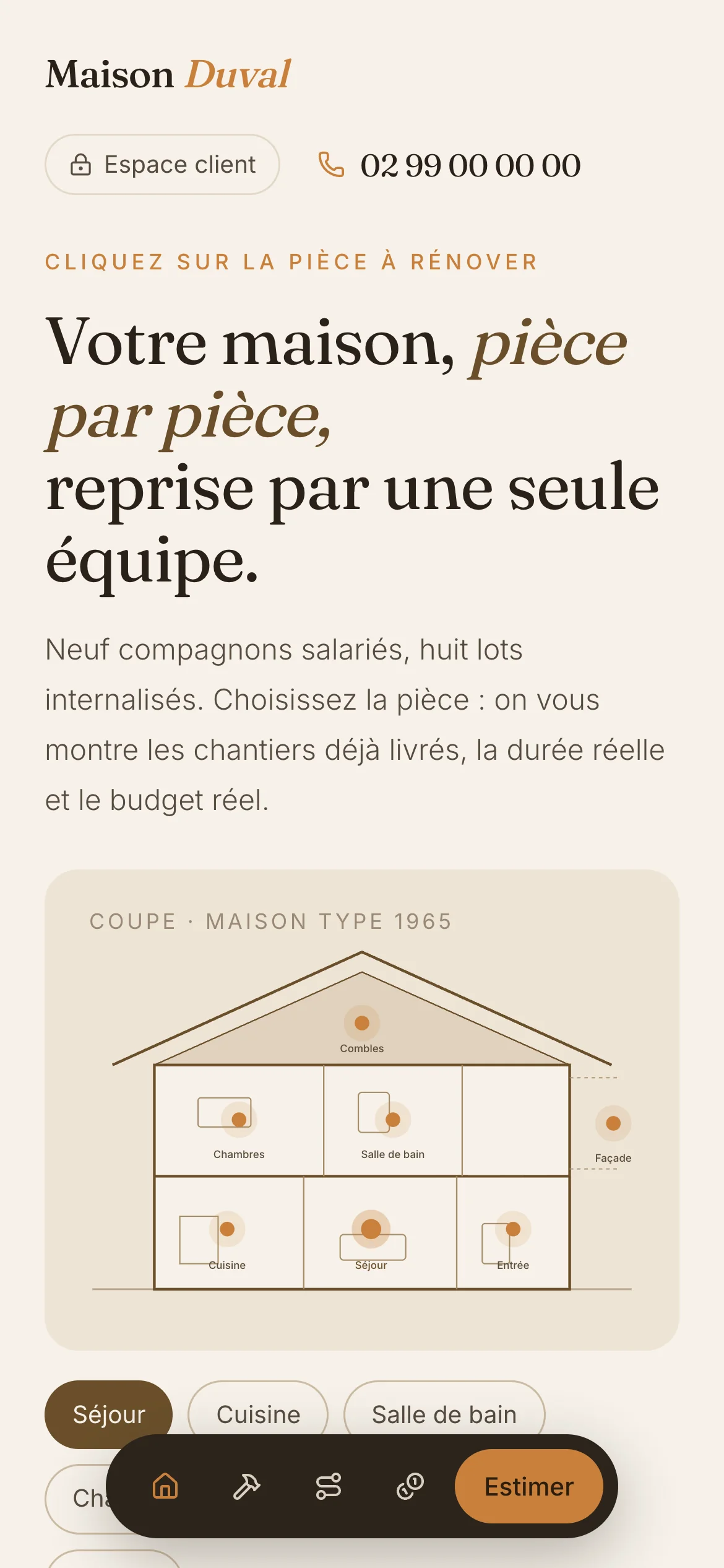 Capture d'écran réelle de la coupe de maison en mobile