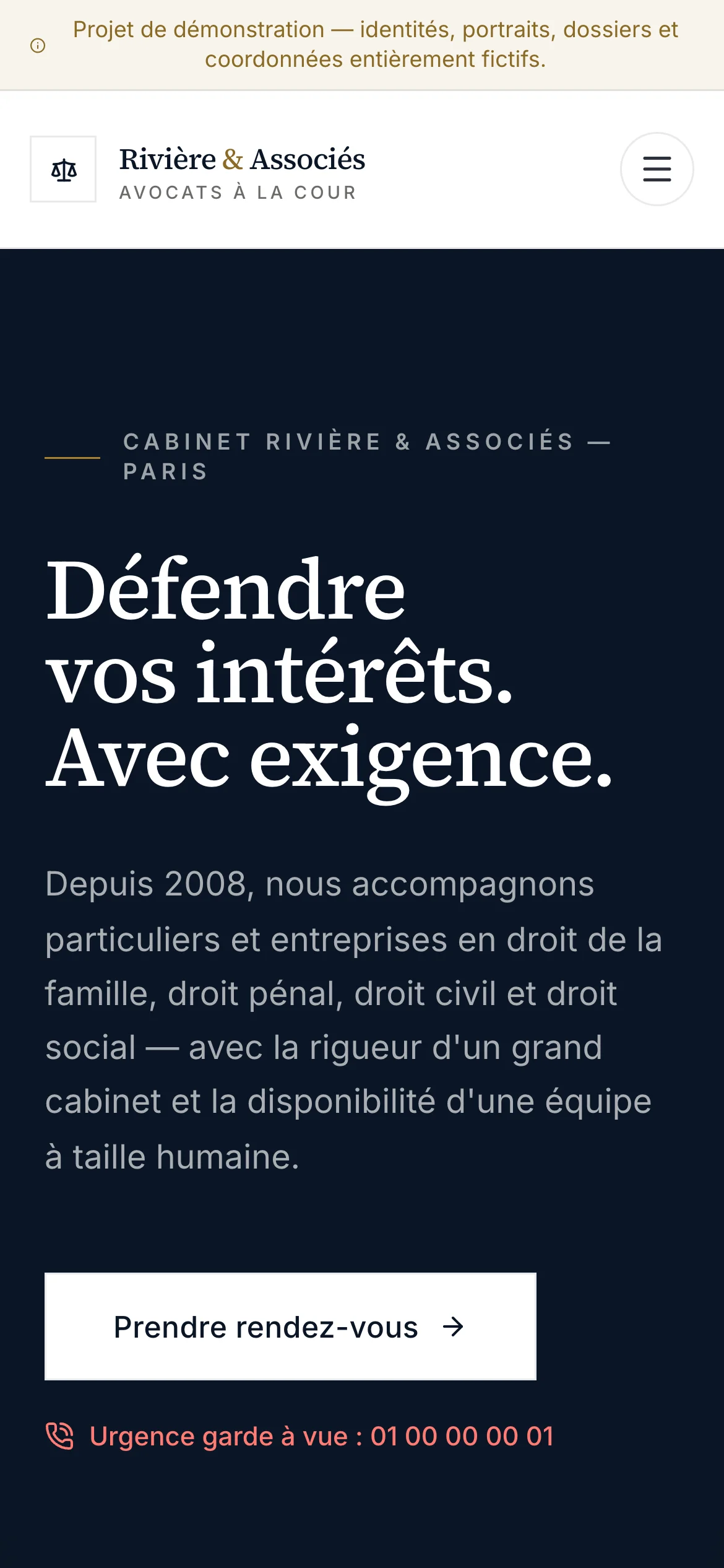 Capture d'écran de la page d'accueil en mobile