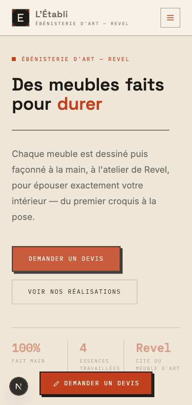Capture d'écran réelle de la page d'accueil en mobile