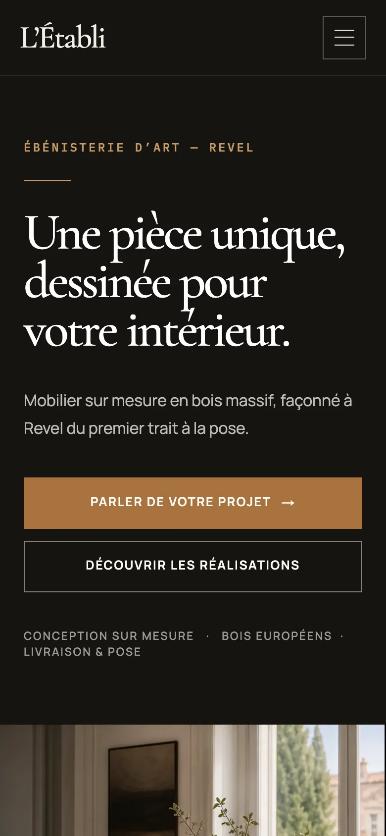 Capture d'écran réelle de la page d'accueil en mobile