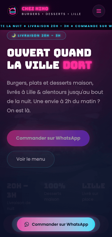 Capture d'écran réelle de la page d'accueil en mobile