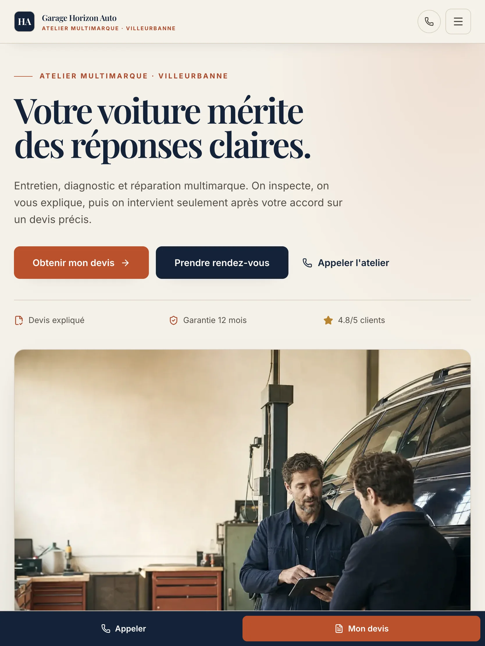 Capture d'écran de la page d'accueil en tablette