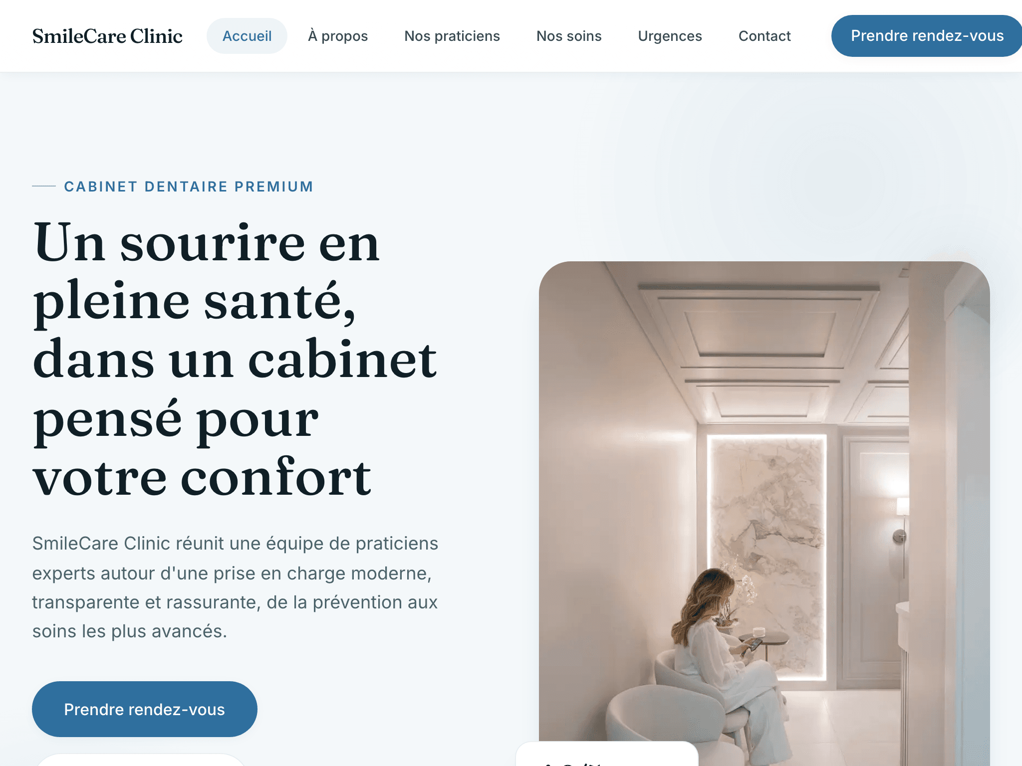 Capture d'écran de la page d'accueil en tablette
