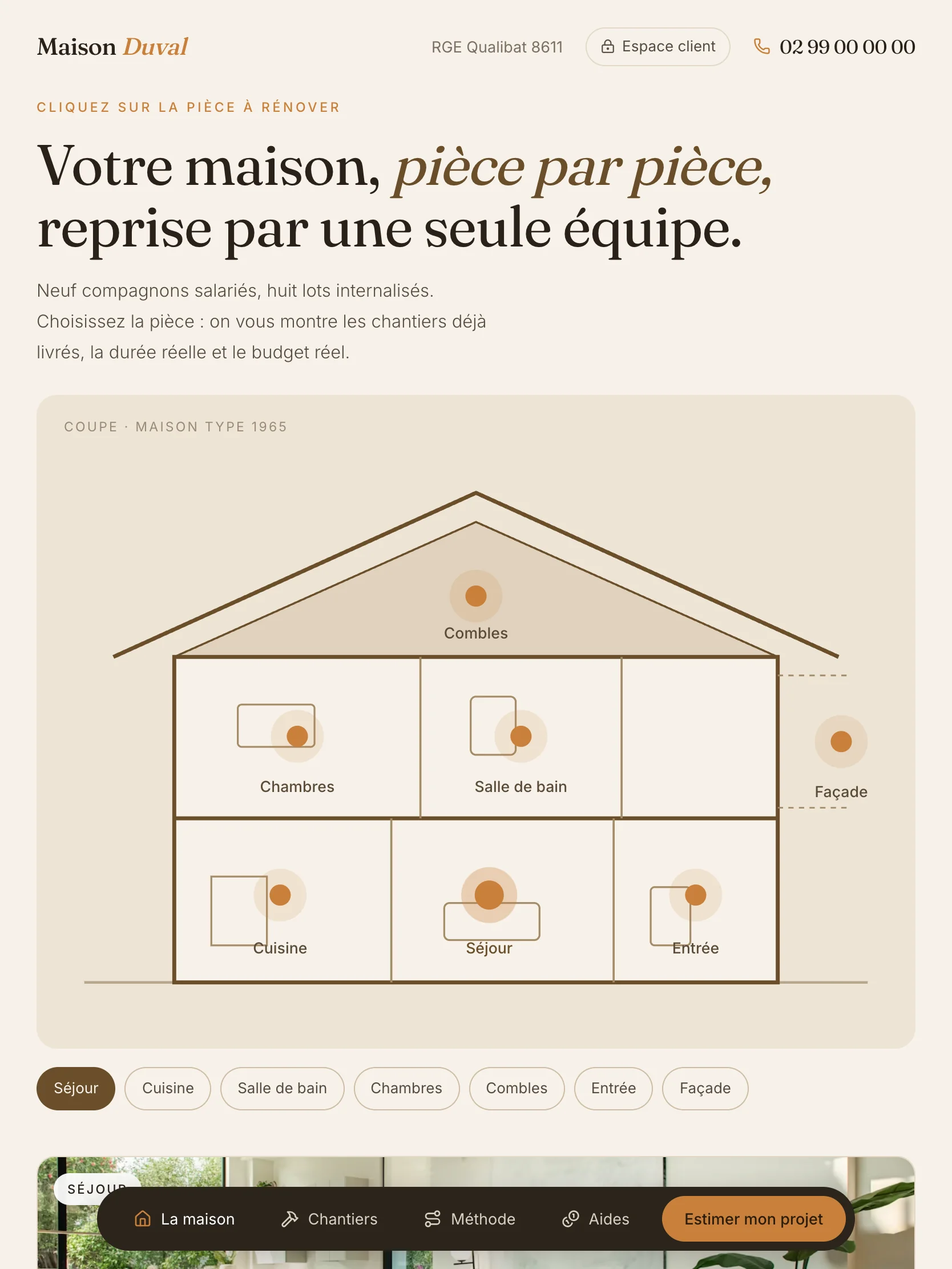 Capture d'écran réelle de la coupe de maison cliquable sur tablette