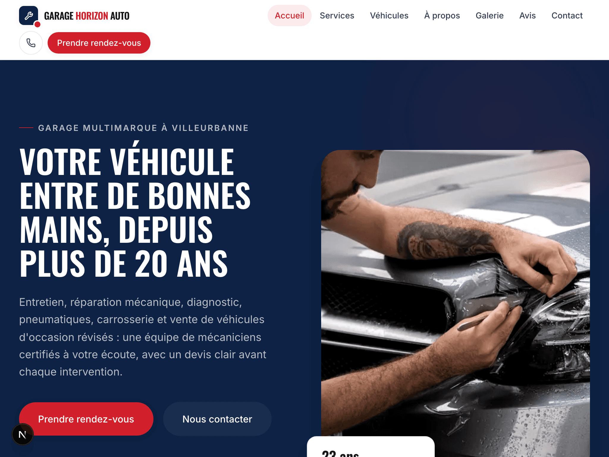 Capture d'écran de la page d'accueil en tablette