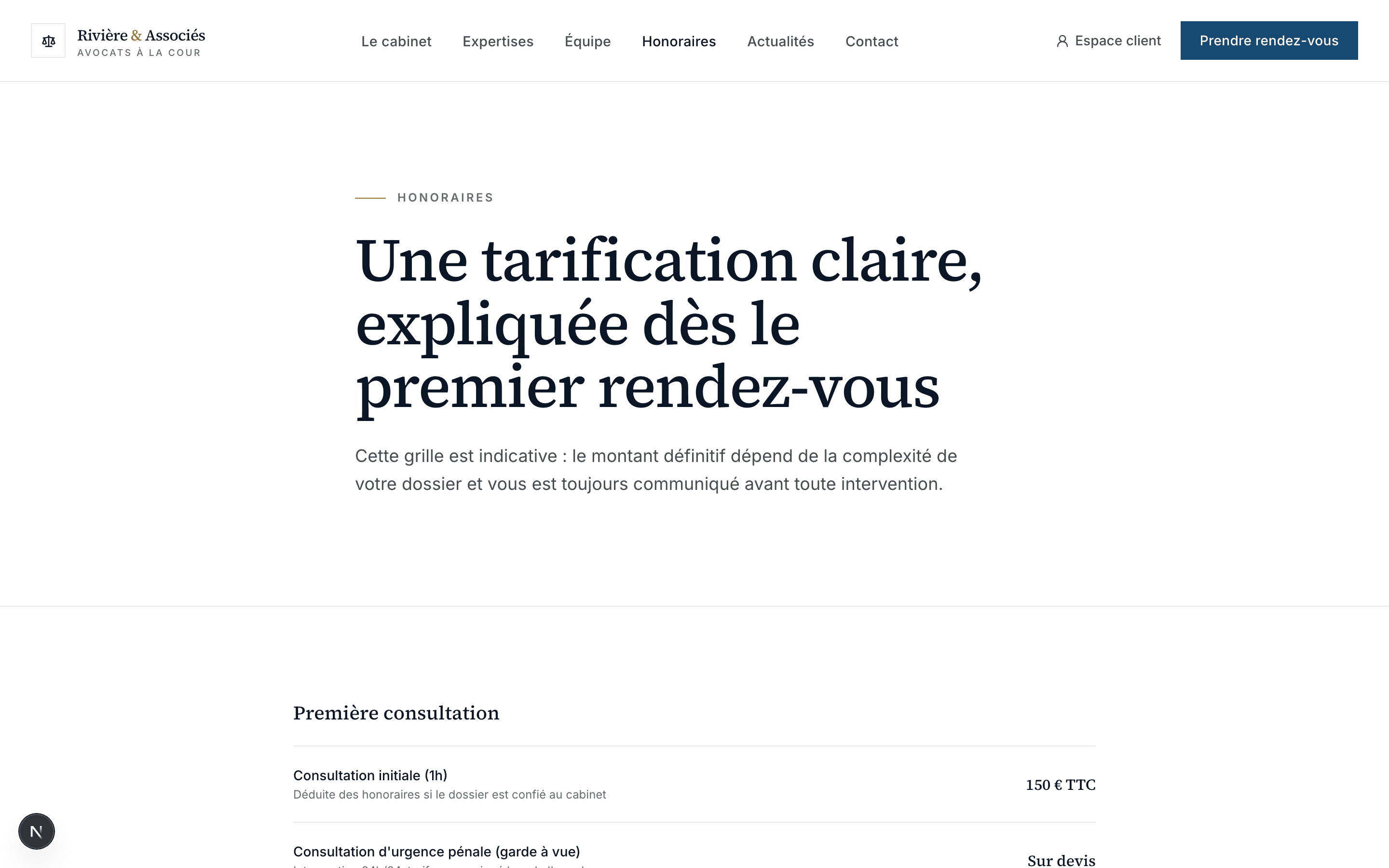 Capture d'écran de la page Une tarification expliquée, pas cachée