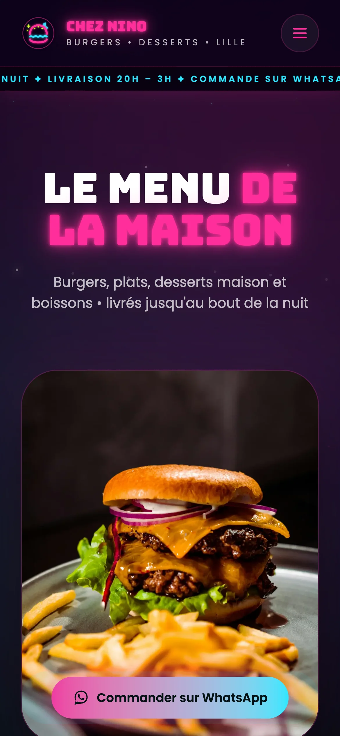 Capture d'écran réelle du menu en mobile