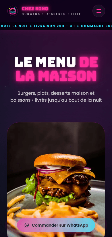 Capture d'écran réelle du menu en mobile