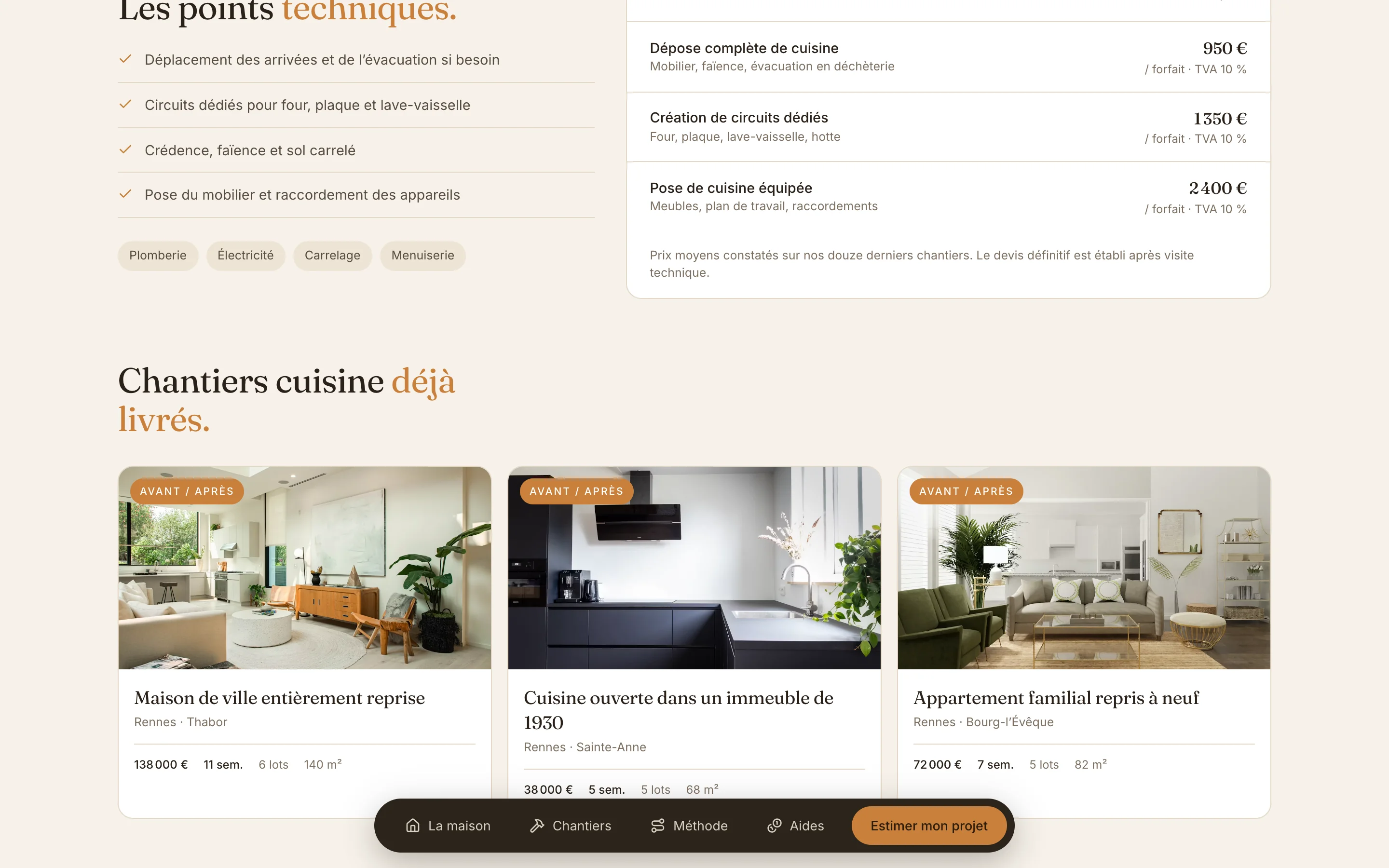 Capture d'écran de la page Des prix unitaires affichés, à l'unité près
