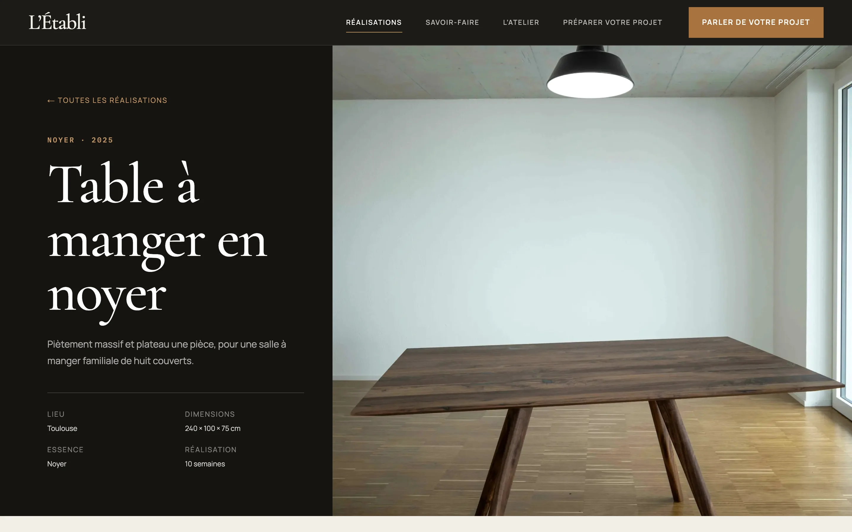 Capture d'écran réelle — Chaque pièce a sa page, avec ses cotes