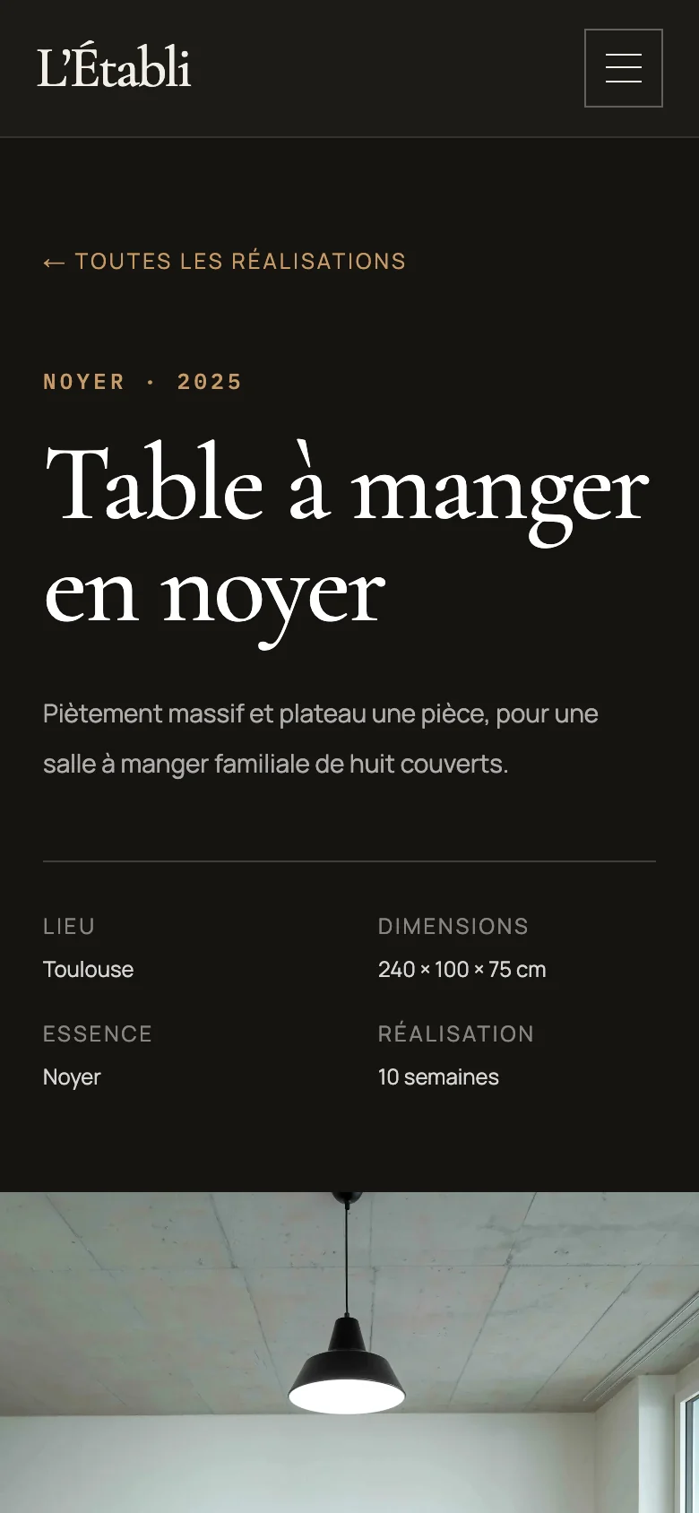 Capture d'écran réelle d'une fiche projet en mobile