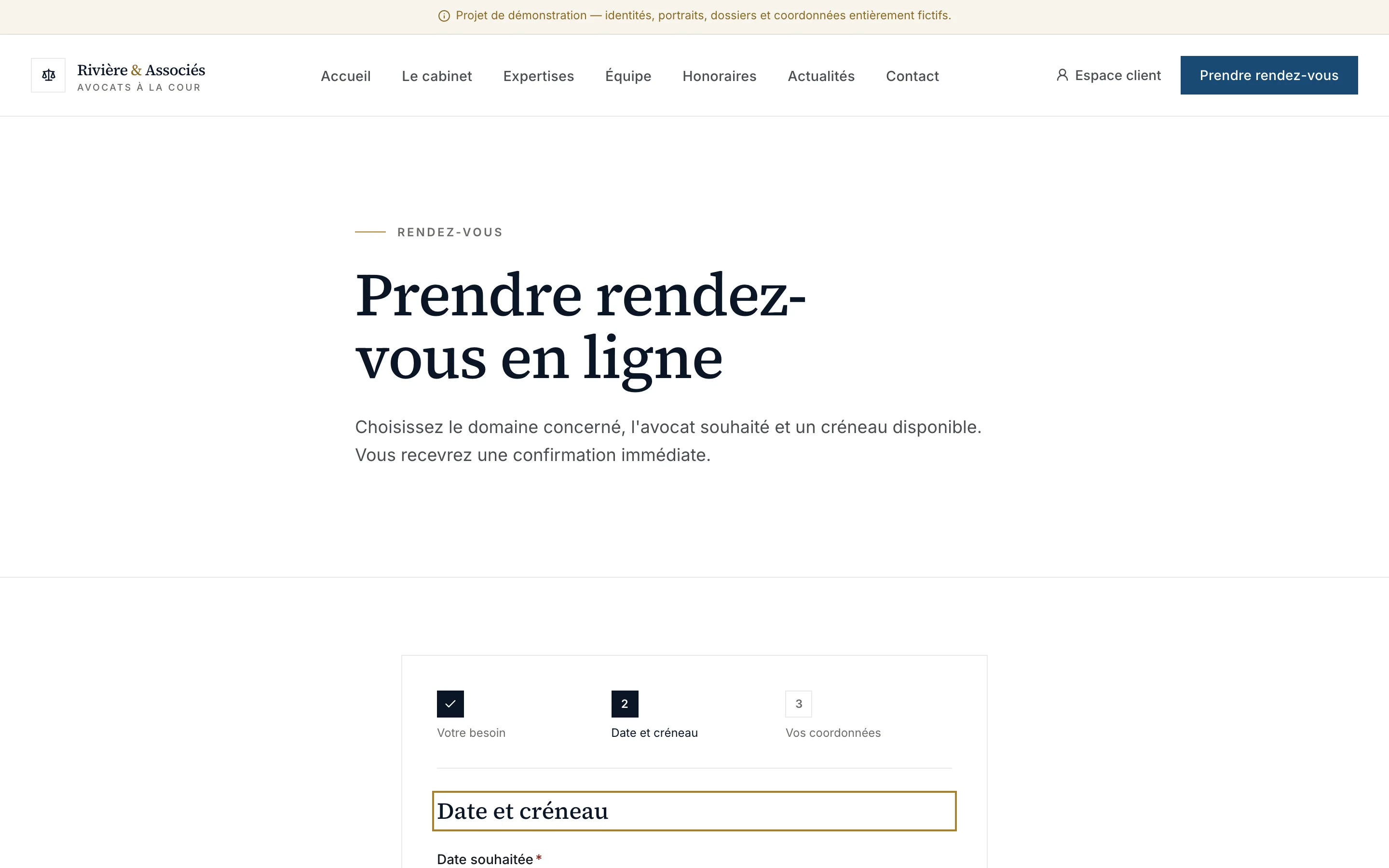 Capture d'écran réelle de la grille de créneaux horaires de la prise de rendez-vous