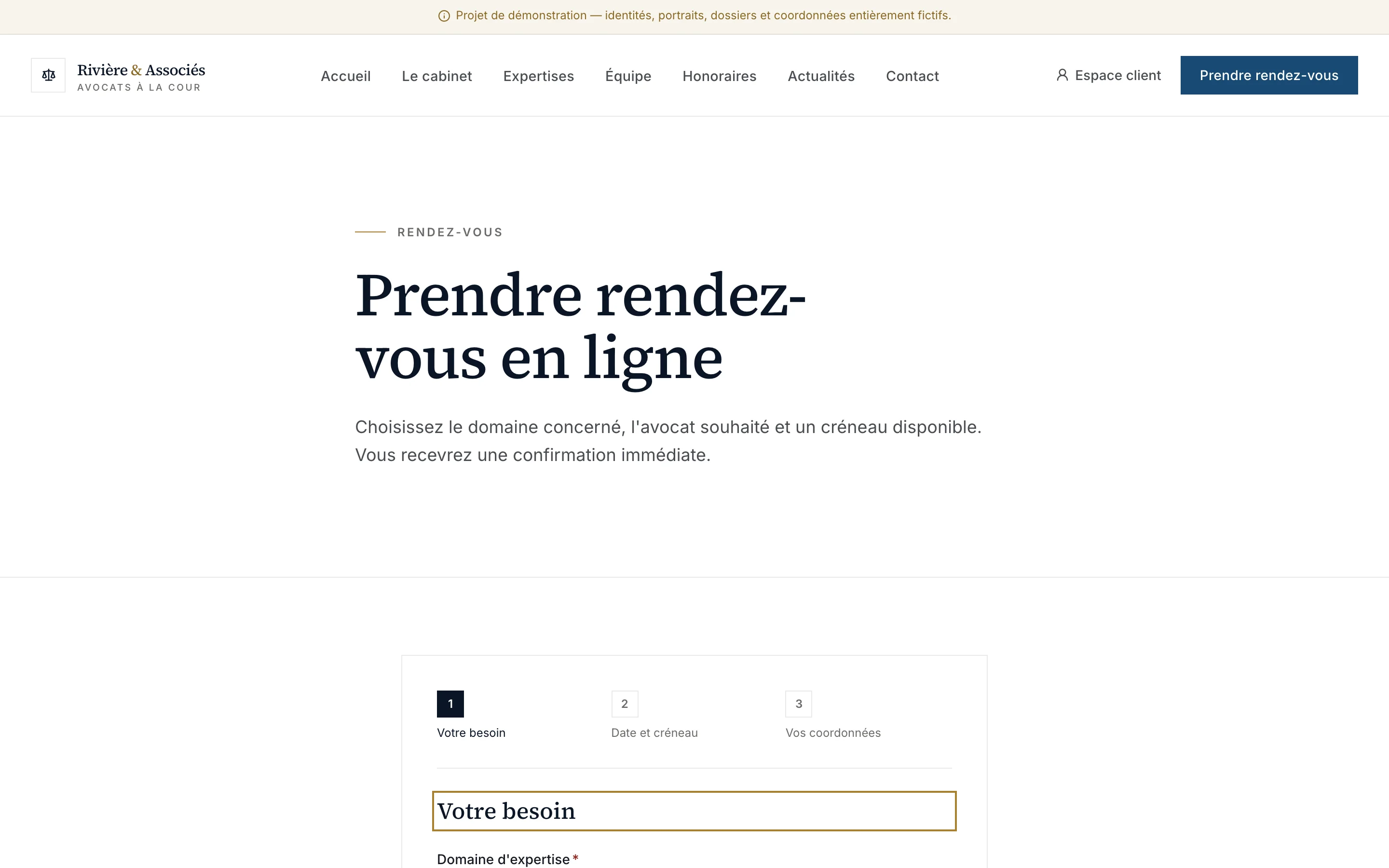 Capture d'écran réelle de la première étape de la prise de rendez-vous