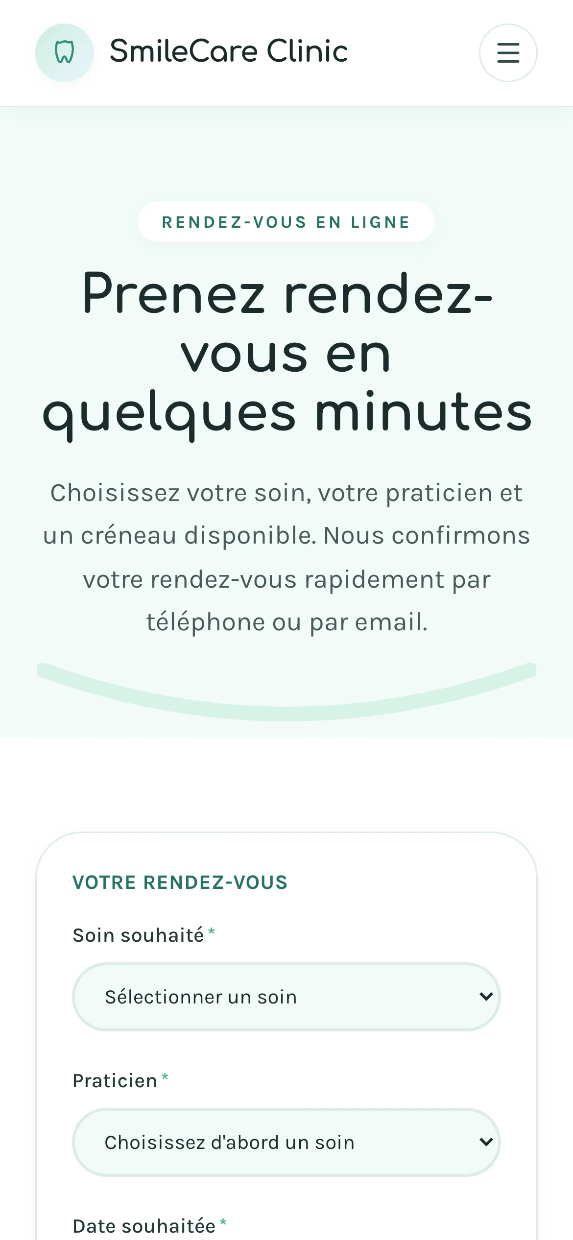 Capture d'écran réelle de la prise de rendez-vous en mobile
