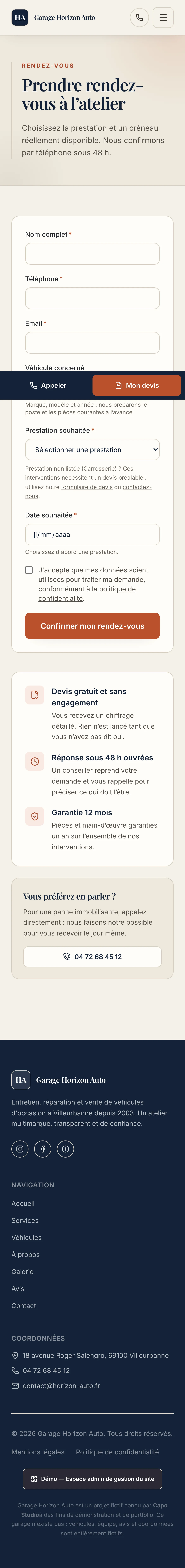 Capture d'écran réelle de la prise de rendez-vous en mobile