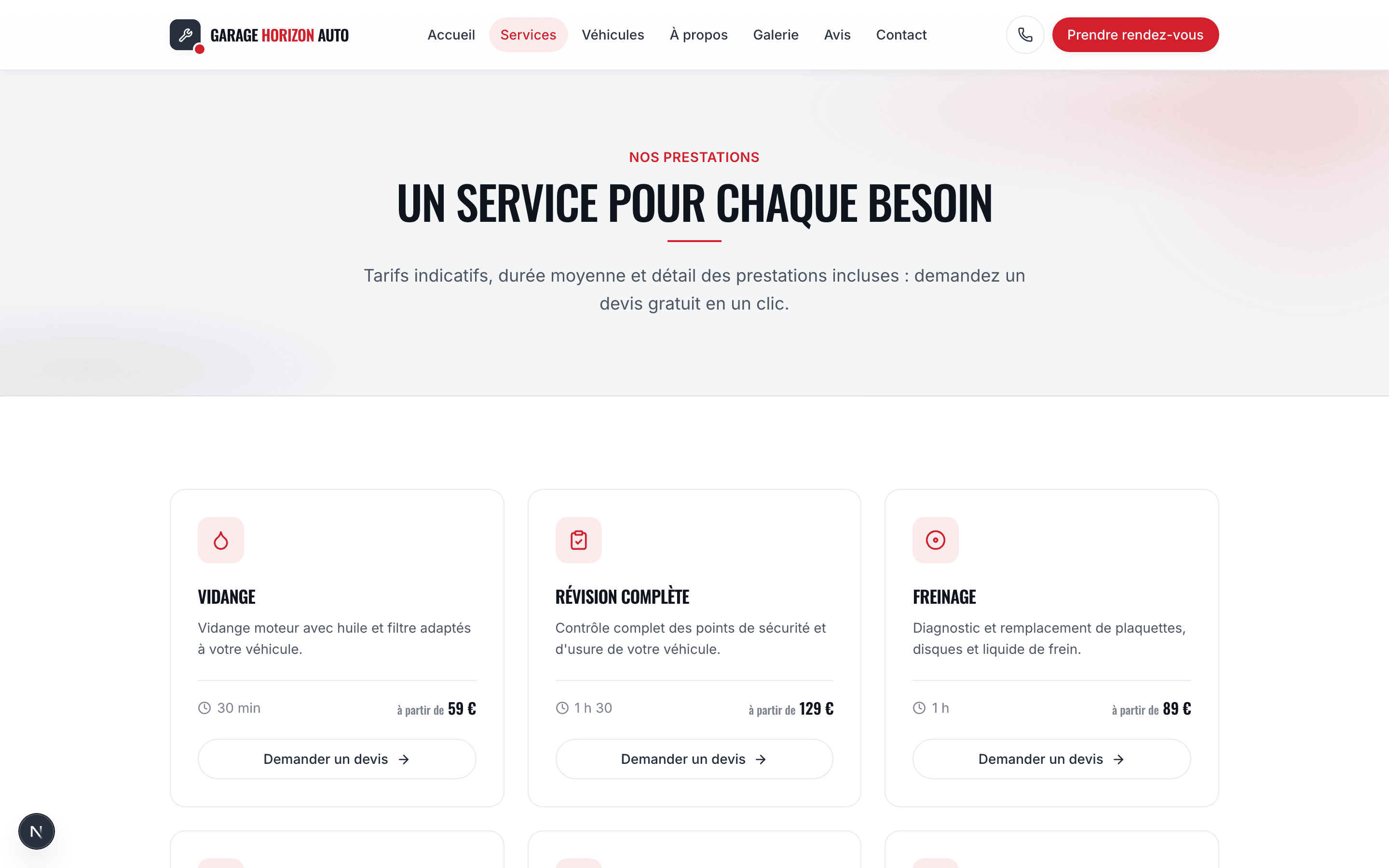 Capture d'écran de la page Douze services, avec un tarif affiché sans détour