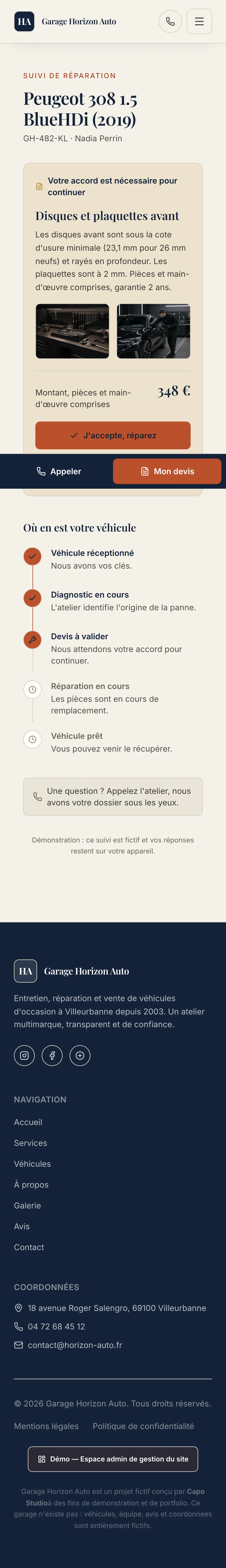 Capture d'écran réelle du suivi de réparation en mobile
