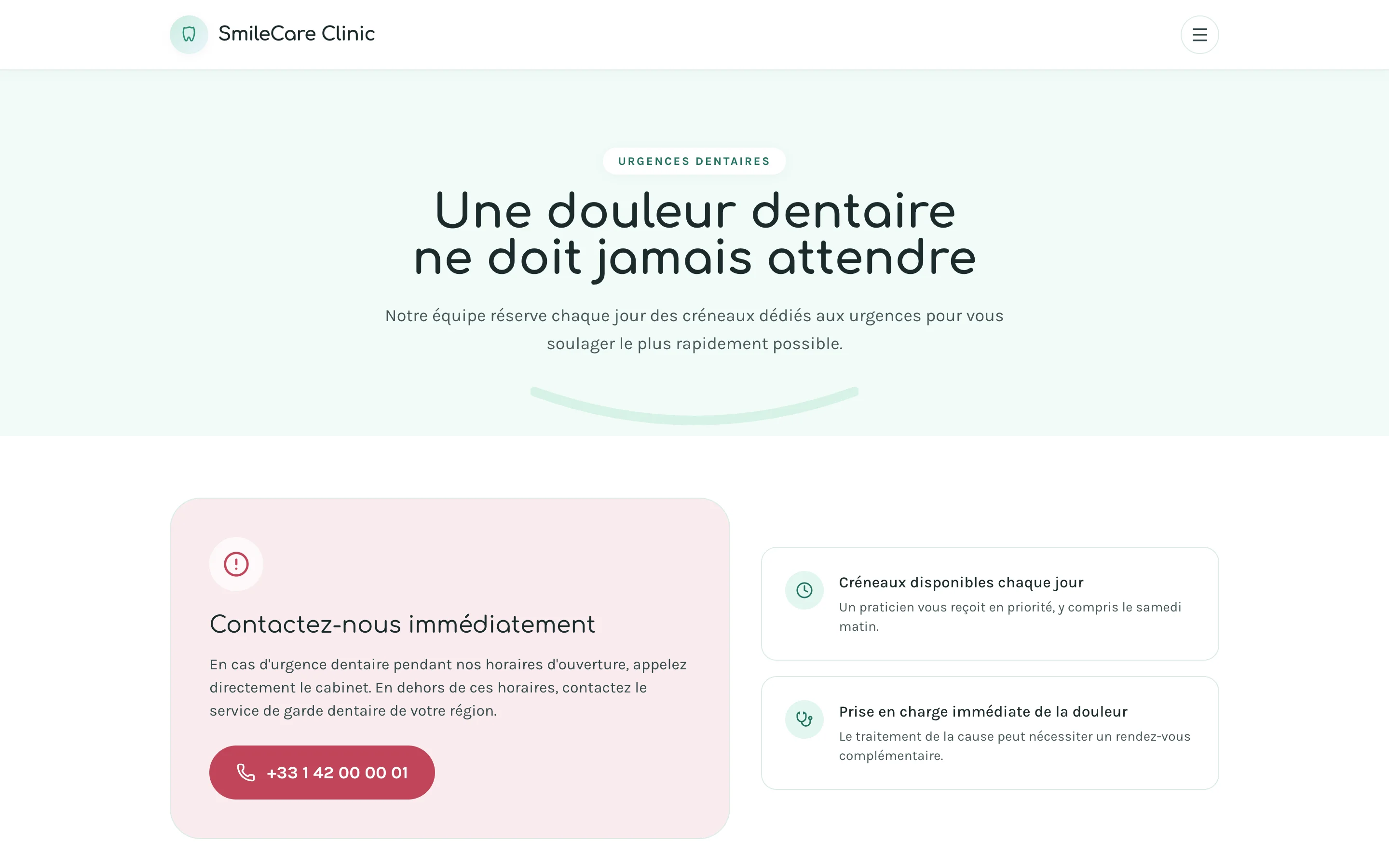 Capture d'écran de la page Une réponse immédiate à la douleur