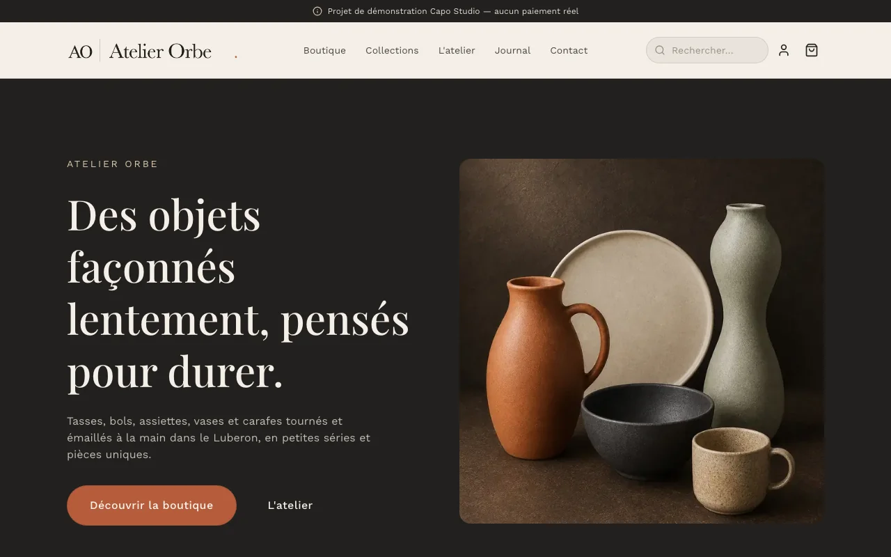 Page d'accueil du projet Atelier Orbe