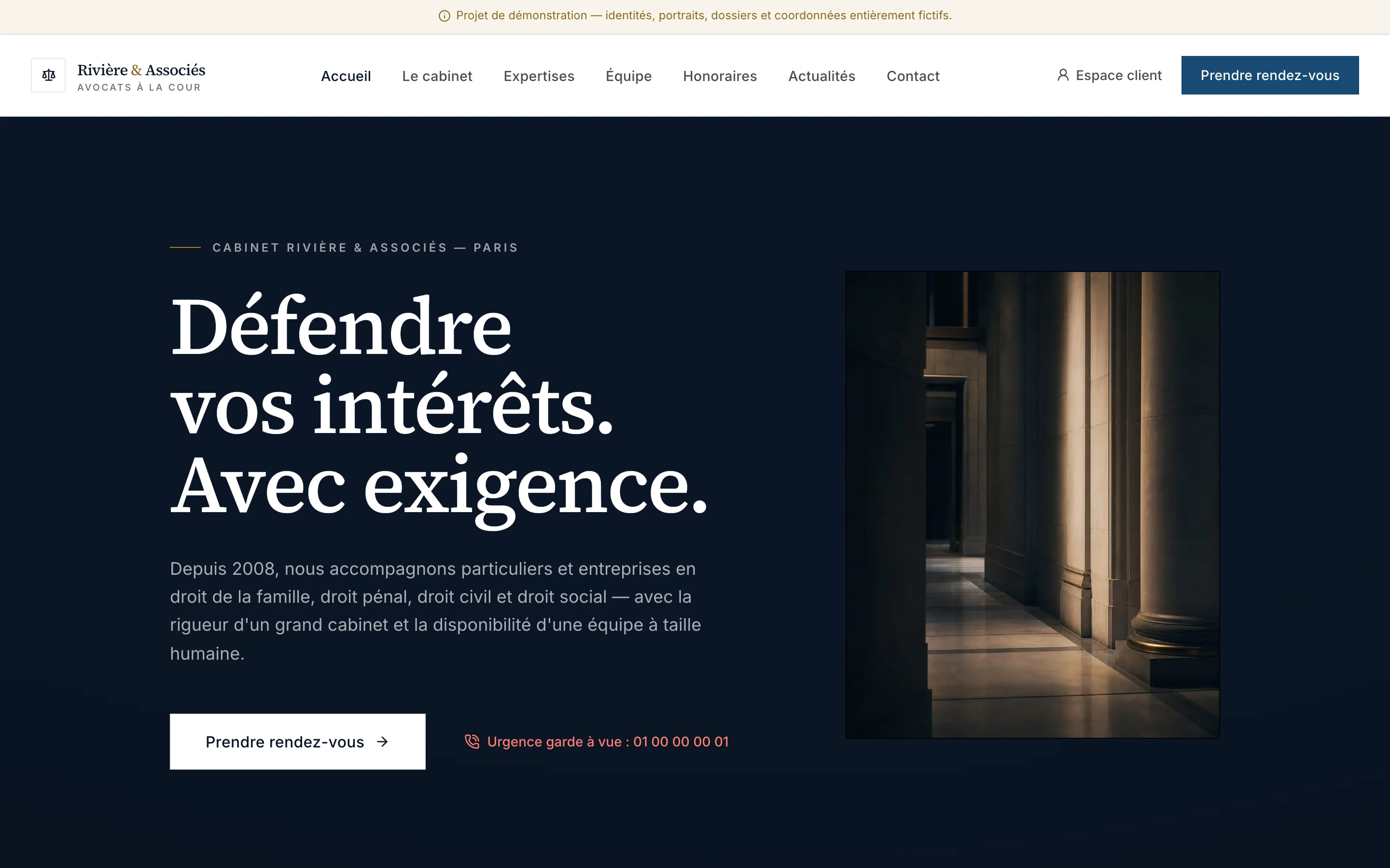 Page d'accueil du projet Cabinet Rivière & Associés